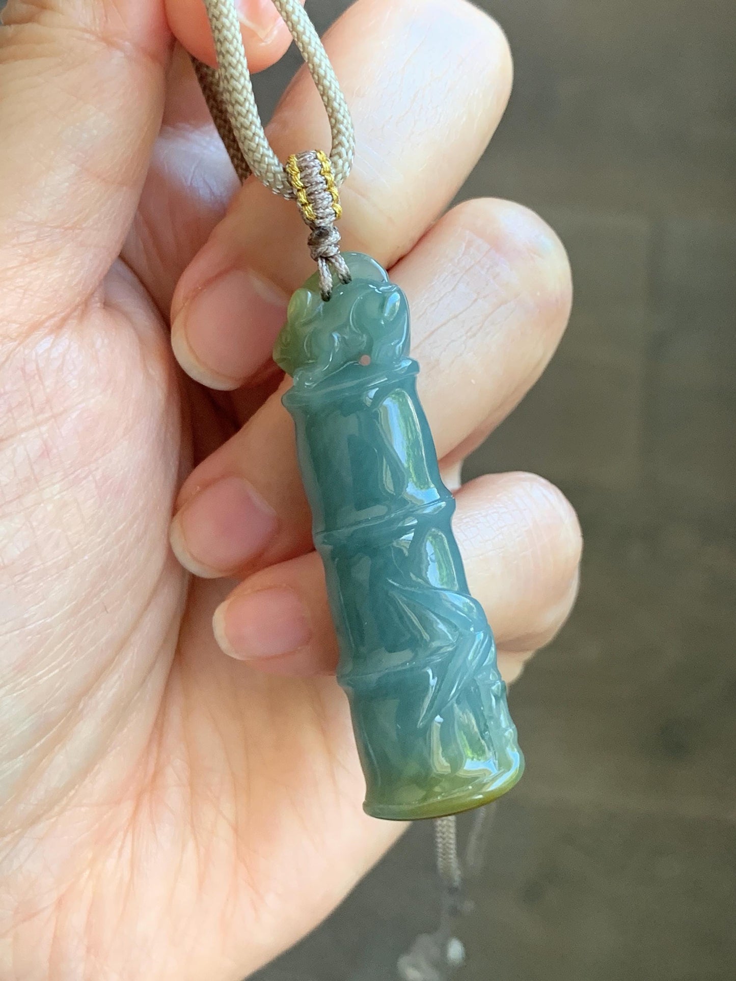 Natural Grade A Guatemalan Icy Translucent Dusty Blue Yellow Bicolored Jade Jadeite Bamboo Mouse Pendant Rope Necklace 天然冰危黄蓝翡翠竹节老鼠吊坠 WZS110