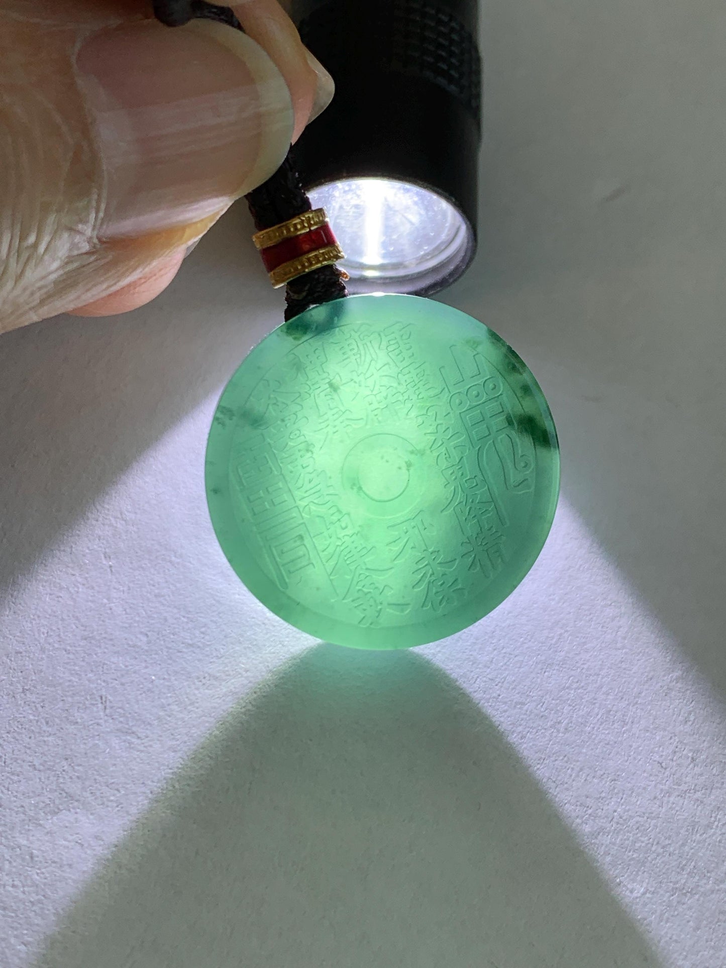 Natural Grade A Guatemalan Icy Dark Teal Blue Jade Jadeite Mountain Ghost Eight Trigrams Coin Pendant Rope Necklace 天然冰危蓝绿翡翠精工山鬼币吊坠 WSGA