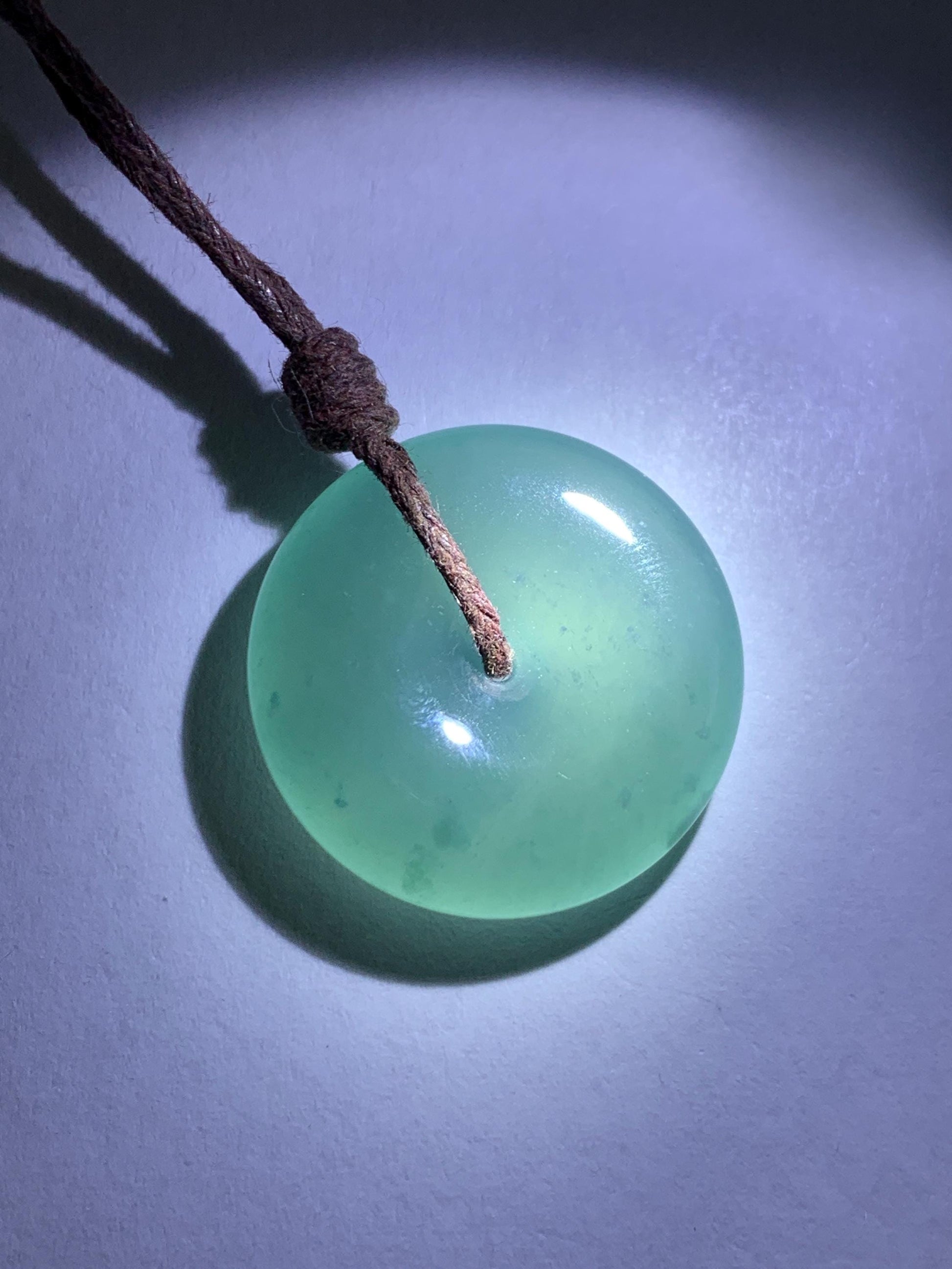Natural Grade A Guatemalan Icy Highly Translucent Teal Jade Jadeite Ping An Kou Donut Pendant Rope Necklace 24" 6g 天然冰胶危蓝翡翠平安扣吊坠 WTB220
