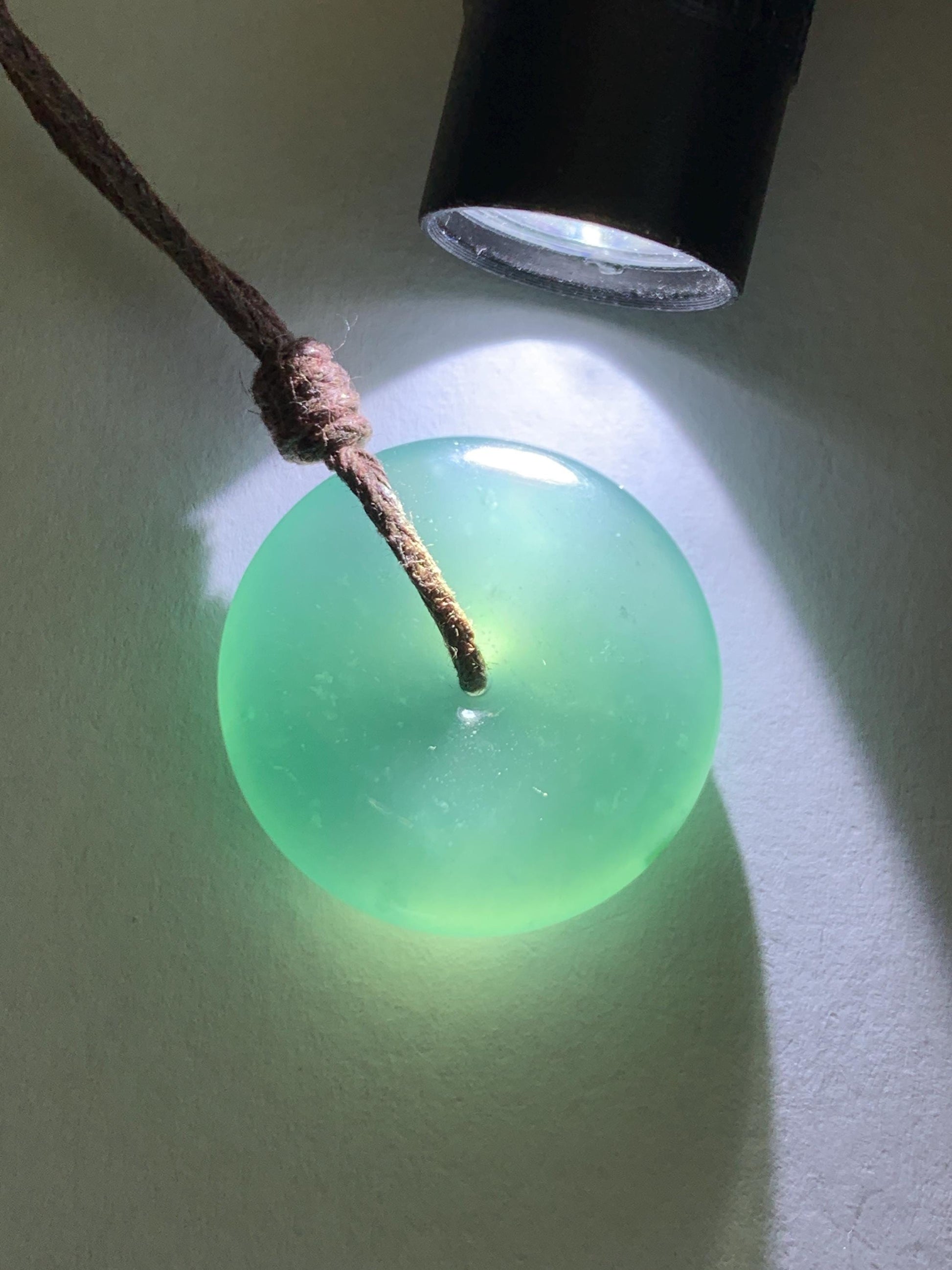 Natural Grade A Guatemalan Icy Highly Translucent Teal Jade Jadeite Ping An Kou Donut Pendant Rope Necklace 24" 6g 天然冰胶危蓝翡翠平安扣吊坠 WTB220