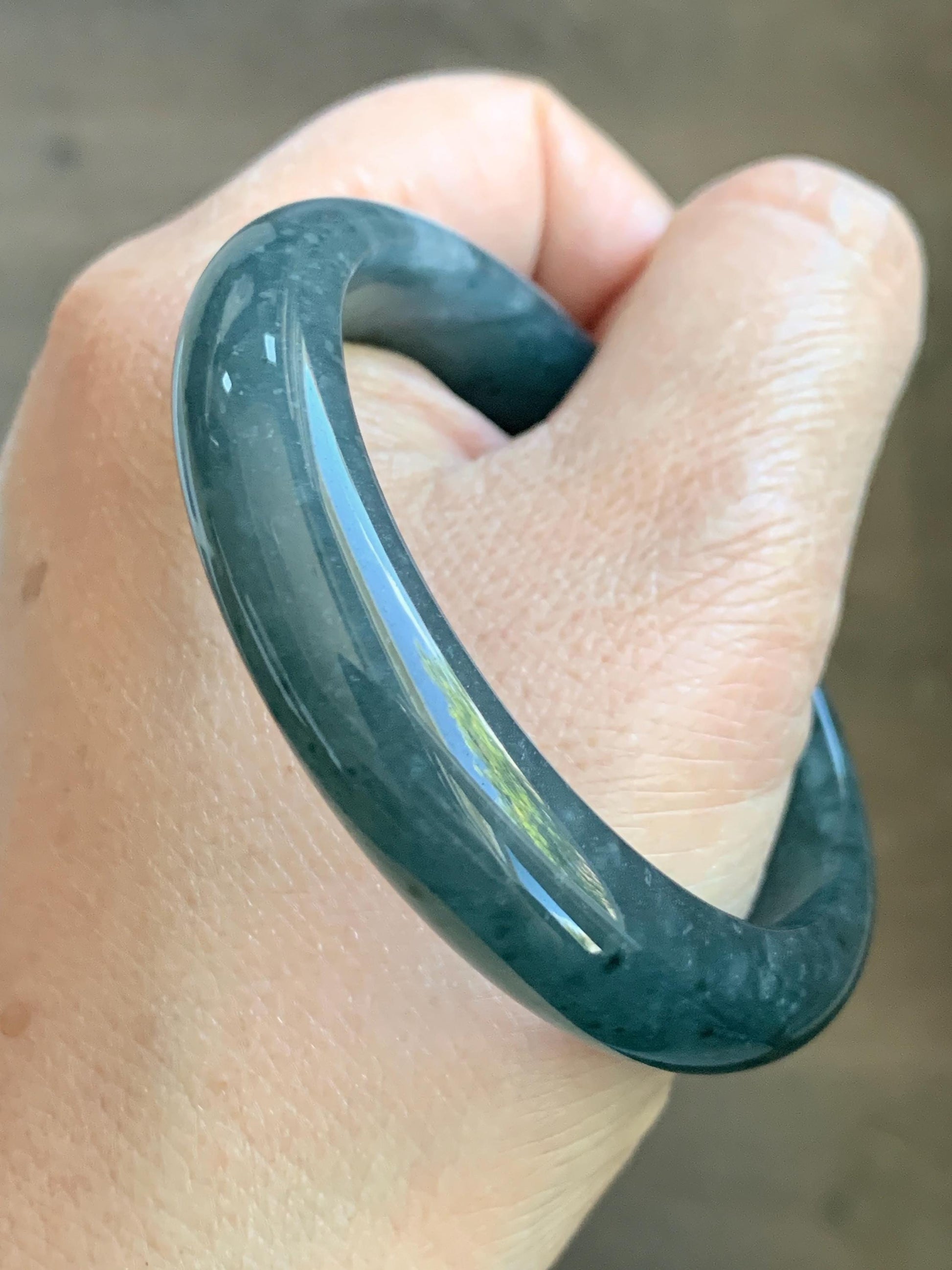 Certified Natural Grade A Guatemalan Icy Translucent Dark Teal & Green Marbled Jade Jadeite Wide Bangle 53.6mm 6.6” 44g 天然冰危深蓝飘花翡翠正圈宽版手镯 500