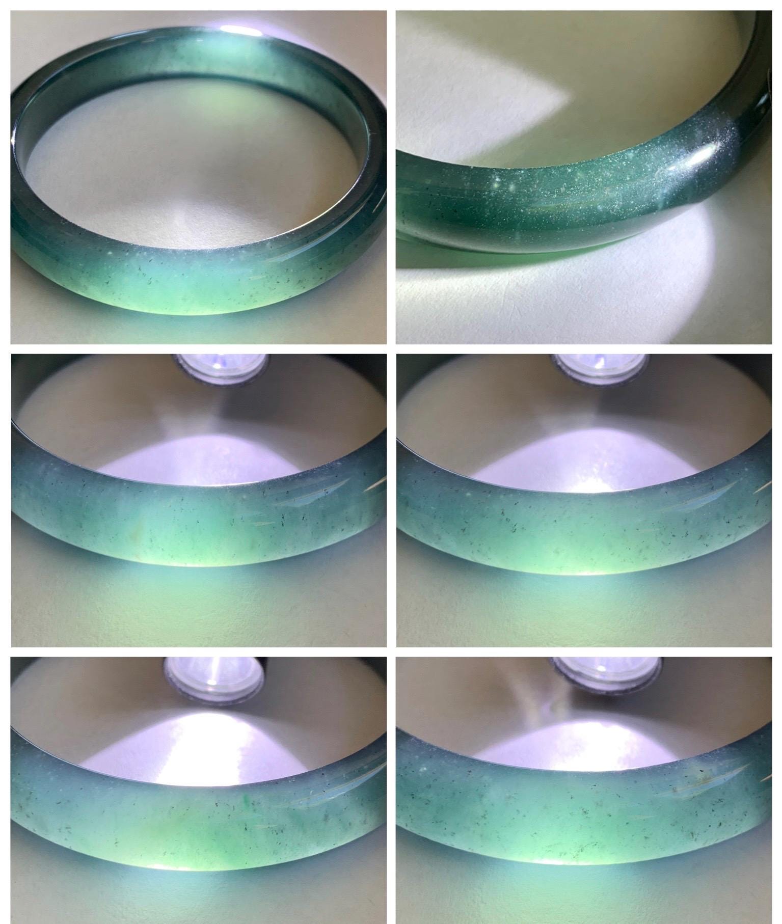 Certified Natural Grade A Guatemalan Icy Translucent Intense Teal Blue Jade Jadeite Wide Bangle 58.6mm 7.24” 43g 天然冰危深蓝翡翠正圈宽版手镯 512