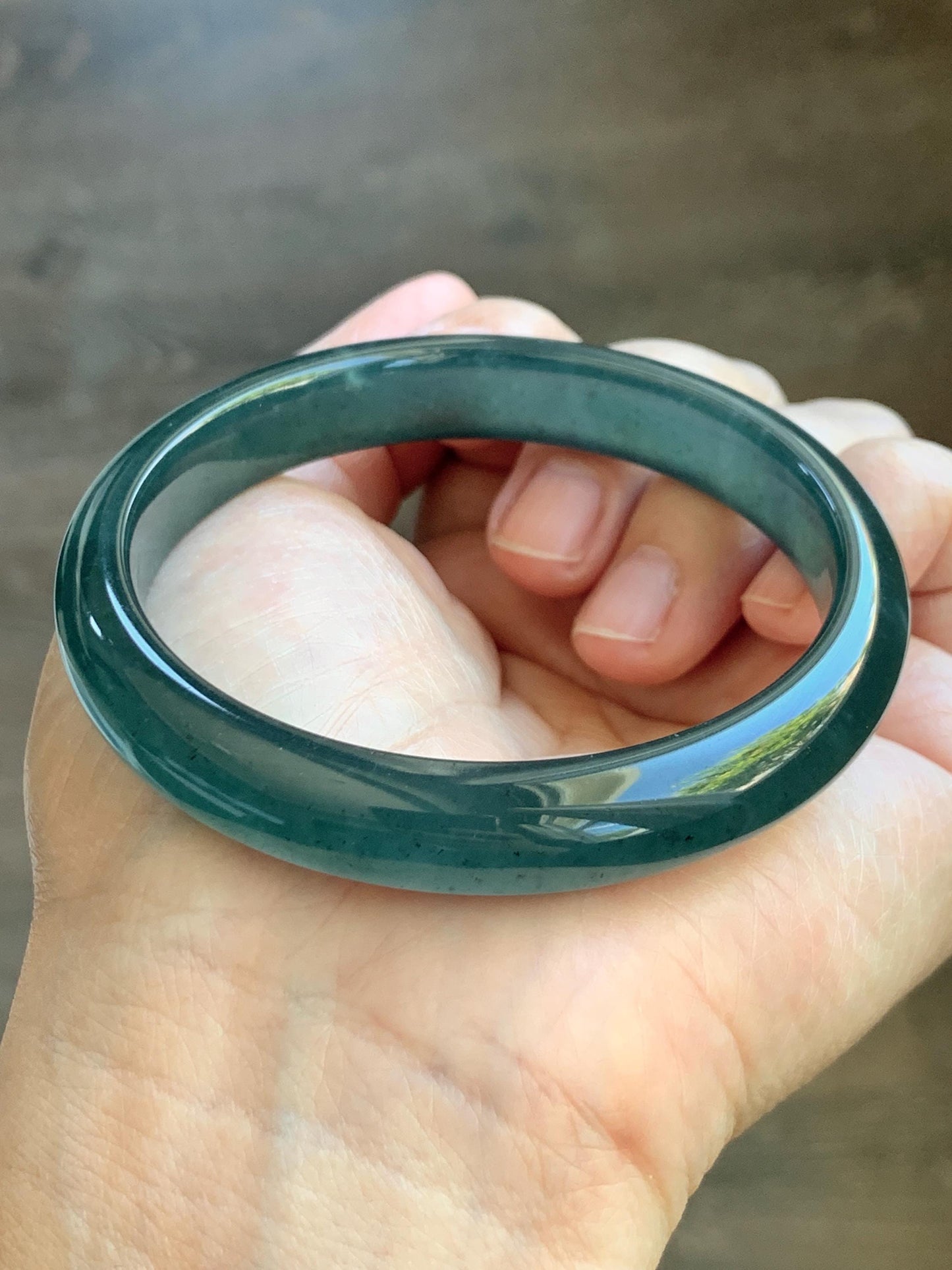 Certified Natural Grade A Guatemalan Icy Translucent Intense Teal Blue Jade Jadeite Wide Bangle 58.6mm 7.24” 43g 天然冰危深蓝翡翠正圈宽版手镯 512