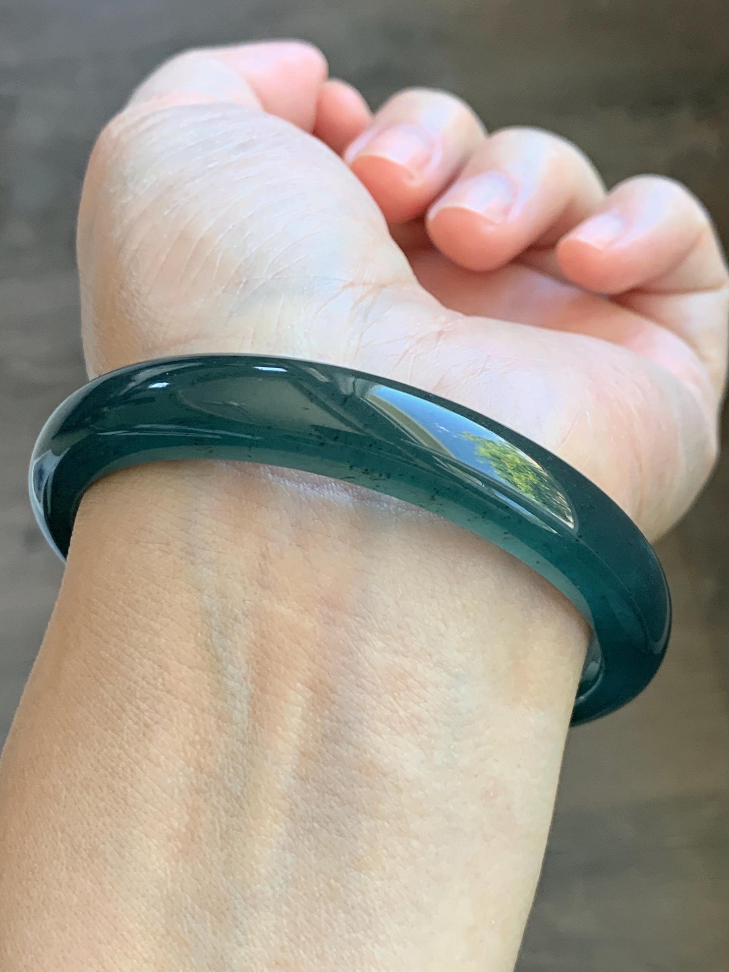 Certified Natural Grade A Guatemalan Icy Translucent Intense Teal Blue Jade Jadeite Wide Bangle 58.6mm 7.24” 43g 天然冰危深蓝翡翠正圈宽版手镯 512
