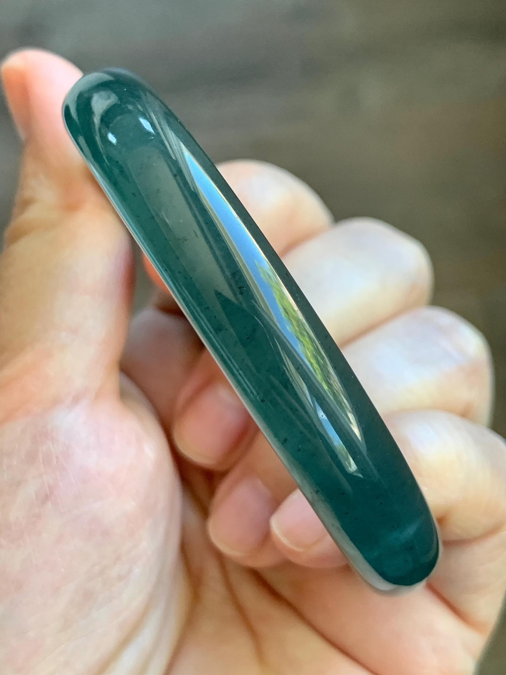 Certified Natural Grade A Guatemalan Icy Translucent Intense Teal Blue Jade Jadeite Wide Bangle 58.6mm 7.24” 43g 天然冰危深蓝翡翠正圈宽版手镯 512