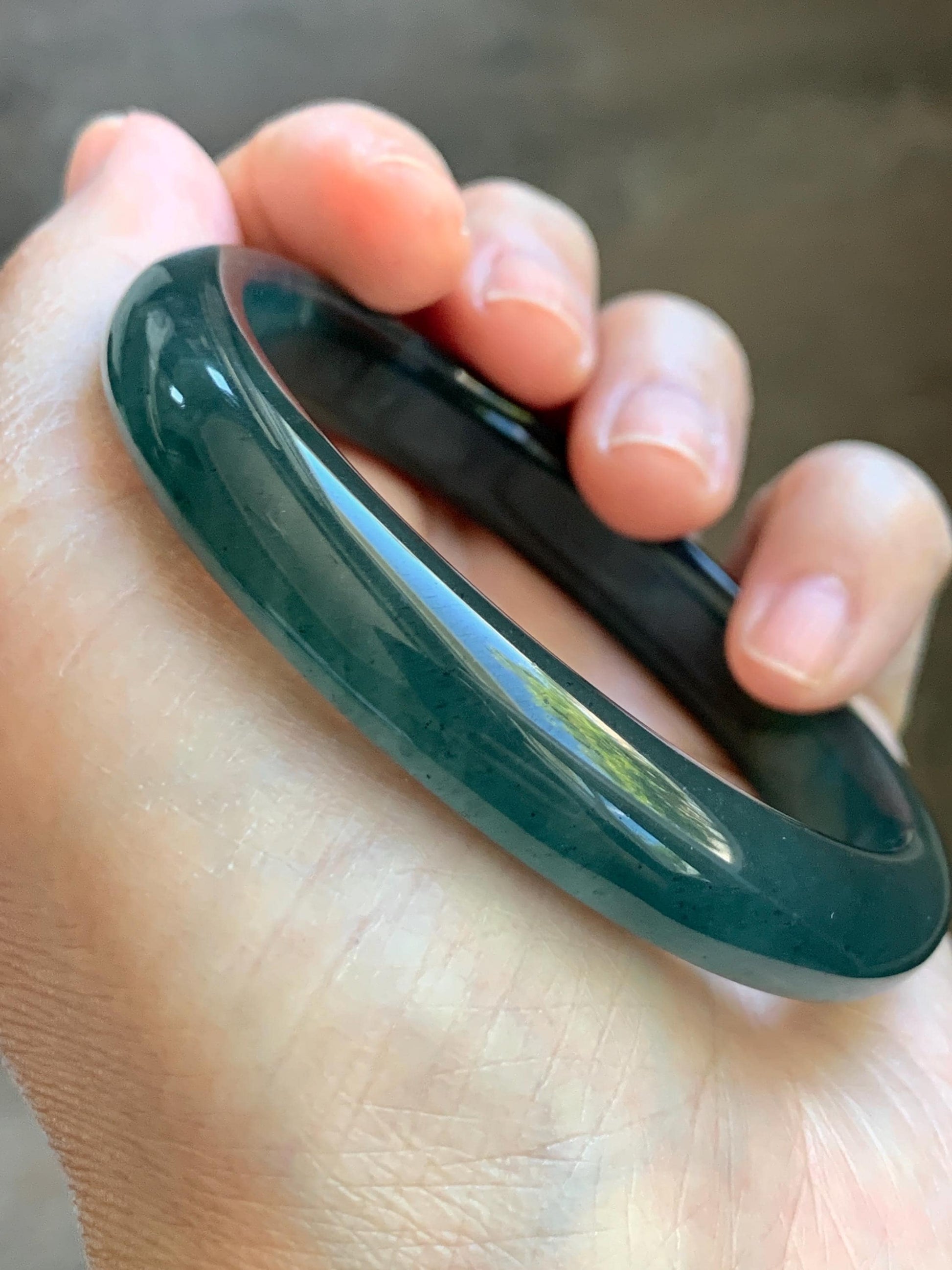 Certified Natural Grade A Guatemalan Icy Translucent Intense Teal Blue Jade Jadeite Wide Bangle 58.6mm 7.24” 43g 天然冰危深蓝翡翠正圈宽版手镯 512