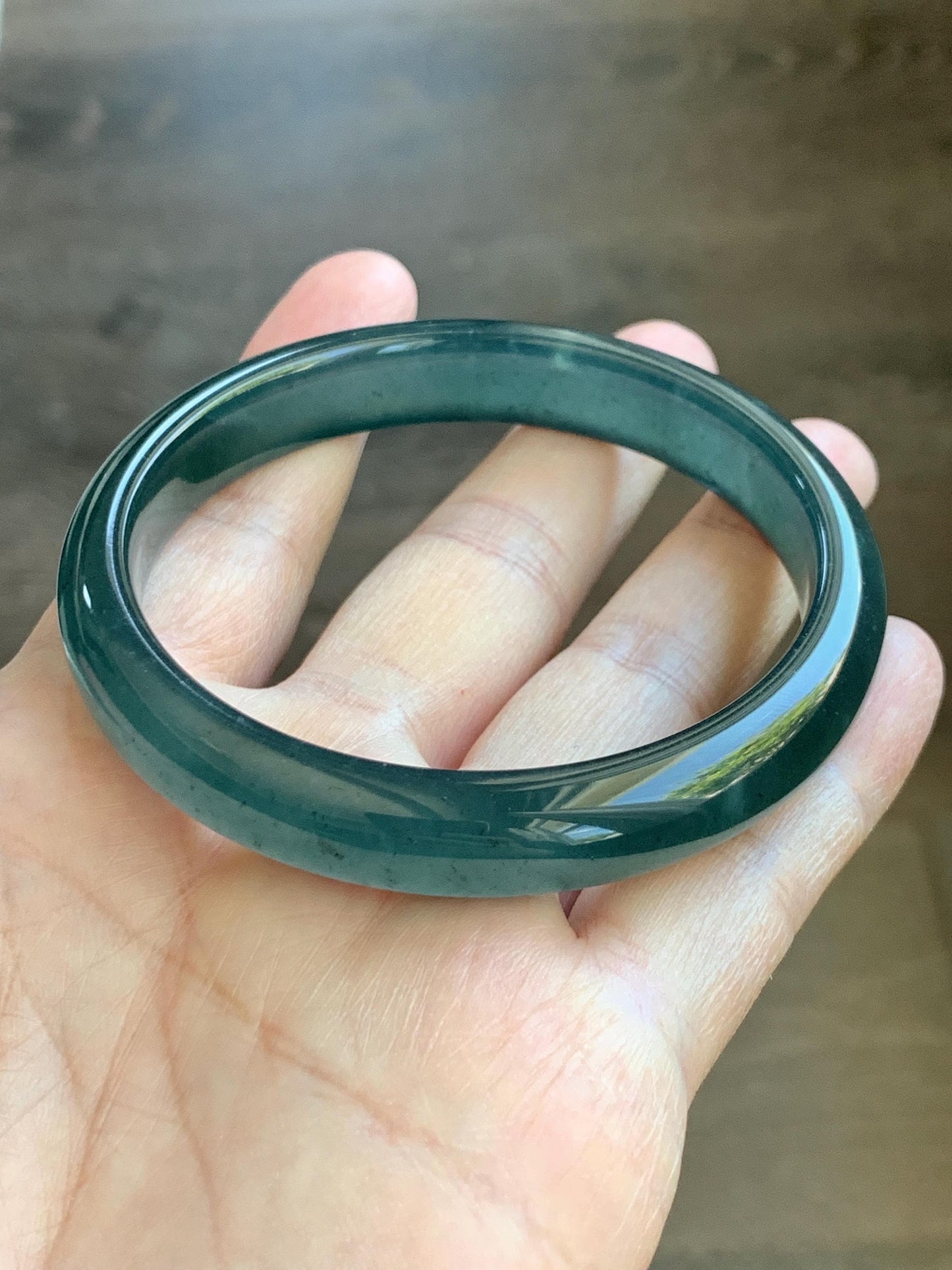 Certified Natural Grade A Guatemalan Icy Translucent Intense Teal Blue Jade Jadeite Wide Bangle 58.6mm 7.24” 43g 天然冰危深蓝翡翠正圈宽版手镯 512
