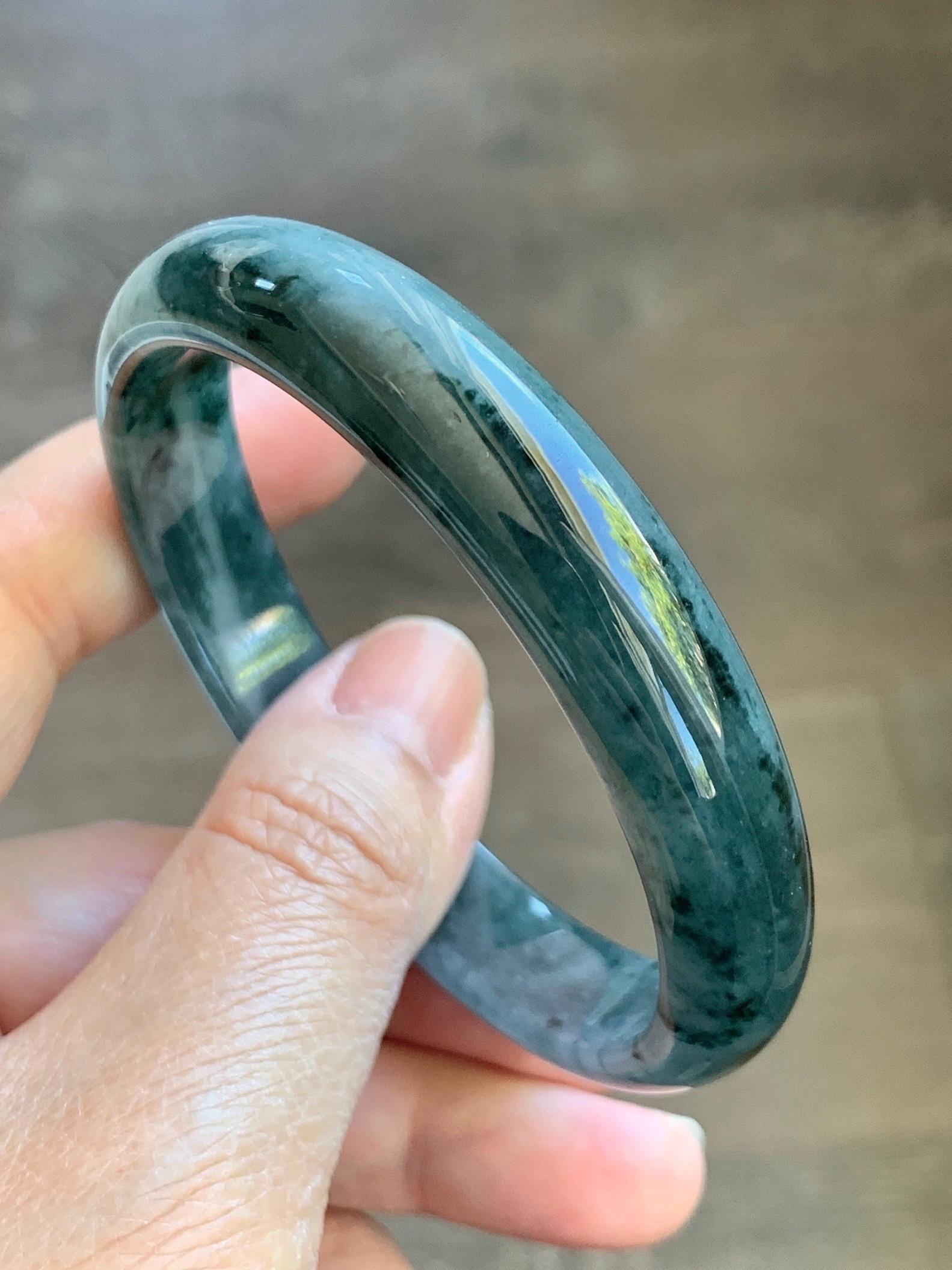 Certified Natural Grade A Guatemalan Icy Translucent Dusty Teal Blue Marbled Jade Jadeite Wide Bangle 59.6mm 7.36” 42.5g 天然冰危蓝飘花翡翠正圈宽版手镯 505