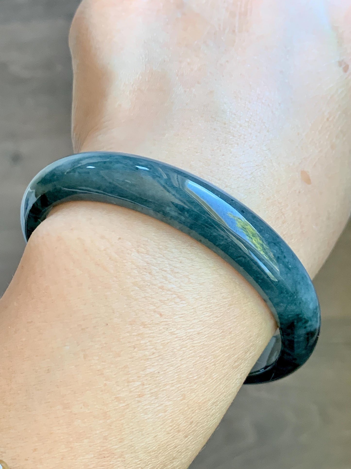 Certified Natural Grade A Guatemalan Icy Translucent Dusty Teal Blue Marbled Jade Jadeite Wide Bangle 59.6mm 7.36” 42.5g 天然冰危蓝飘花翡翠正圈宽版手镯 505
