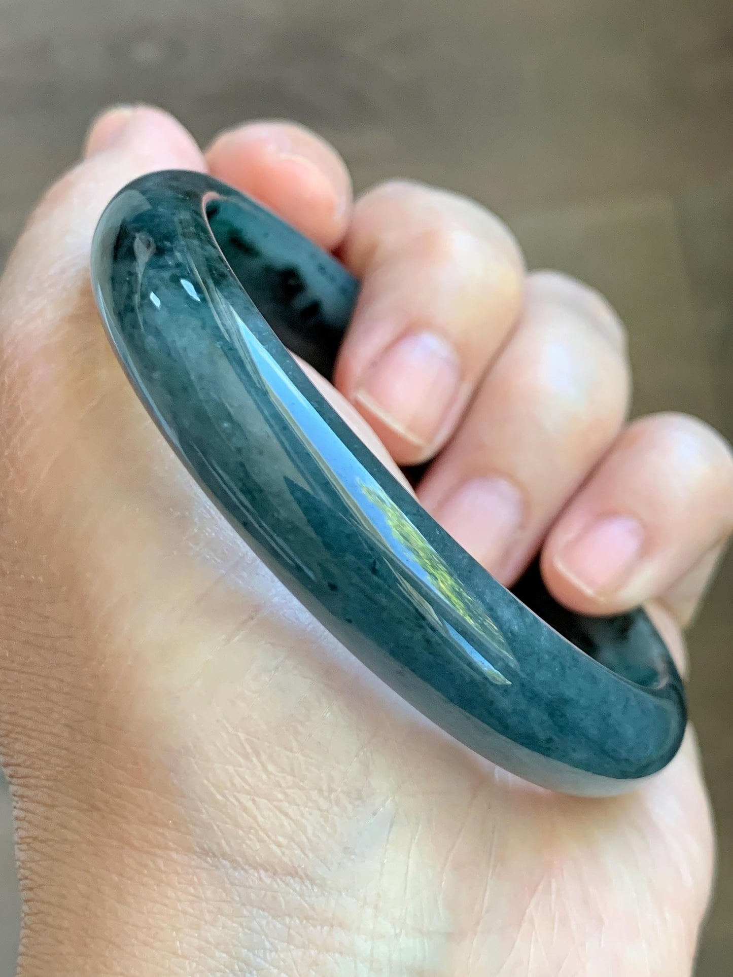 Certified Natural Grade A Guatemalan Icy Translucent Dusty Teal Blue Marbled Jade Jadeite Wide Bangle 59.6mm 7.36” 42.5g 天然冰危蓝飘花翡翠正圈宽版手镯 505
