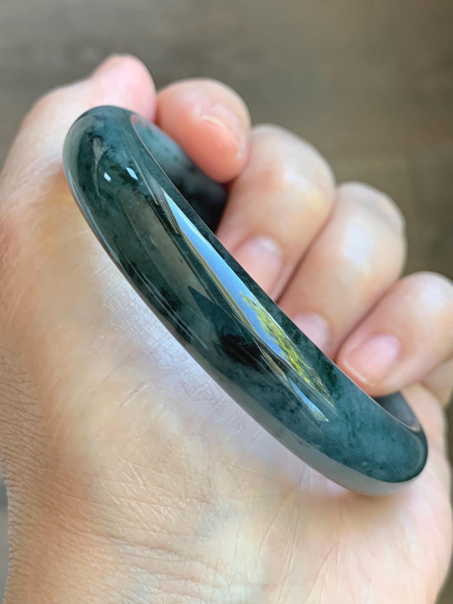 Certified Natural Grade A Guatemalan Icy Translucent Dusty Teal Blue Marbled Jade Jadeite Wide Bangle 59.6mm 7.36” 42.5g 天然冰危蓝飘花翡翠正圈宽版手镯 505