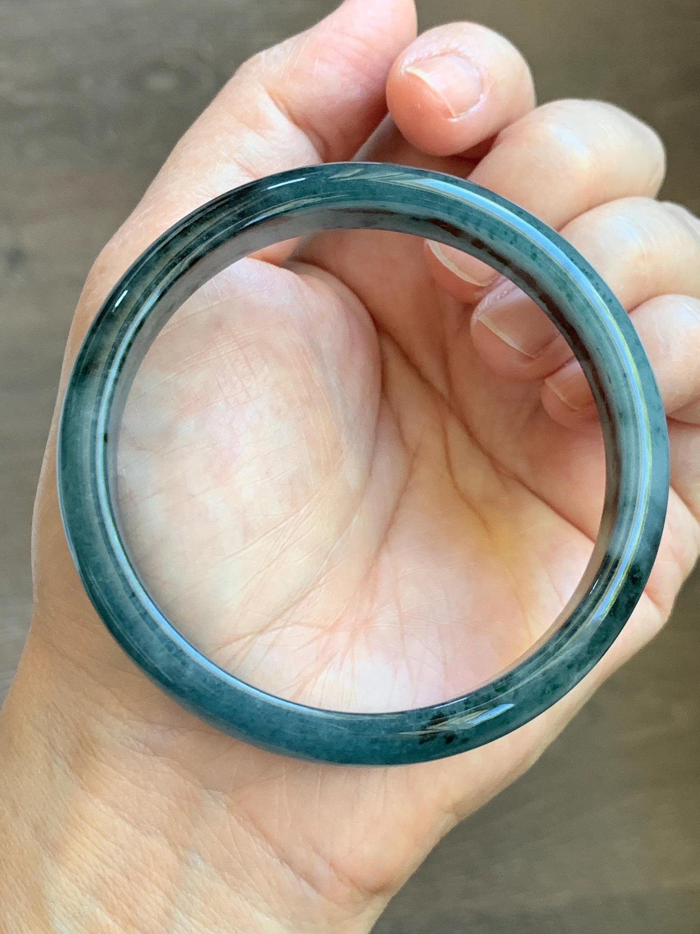 Certified Natural Grade A Guatemalan Icy Translucent Dusty Teal Blue Marbled Jade Jadeite Wide Bangle 59.6mm 7.36” 42.5g 天然冰危蓝飘花翡翠正圈宽版手镯 505