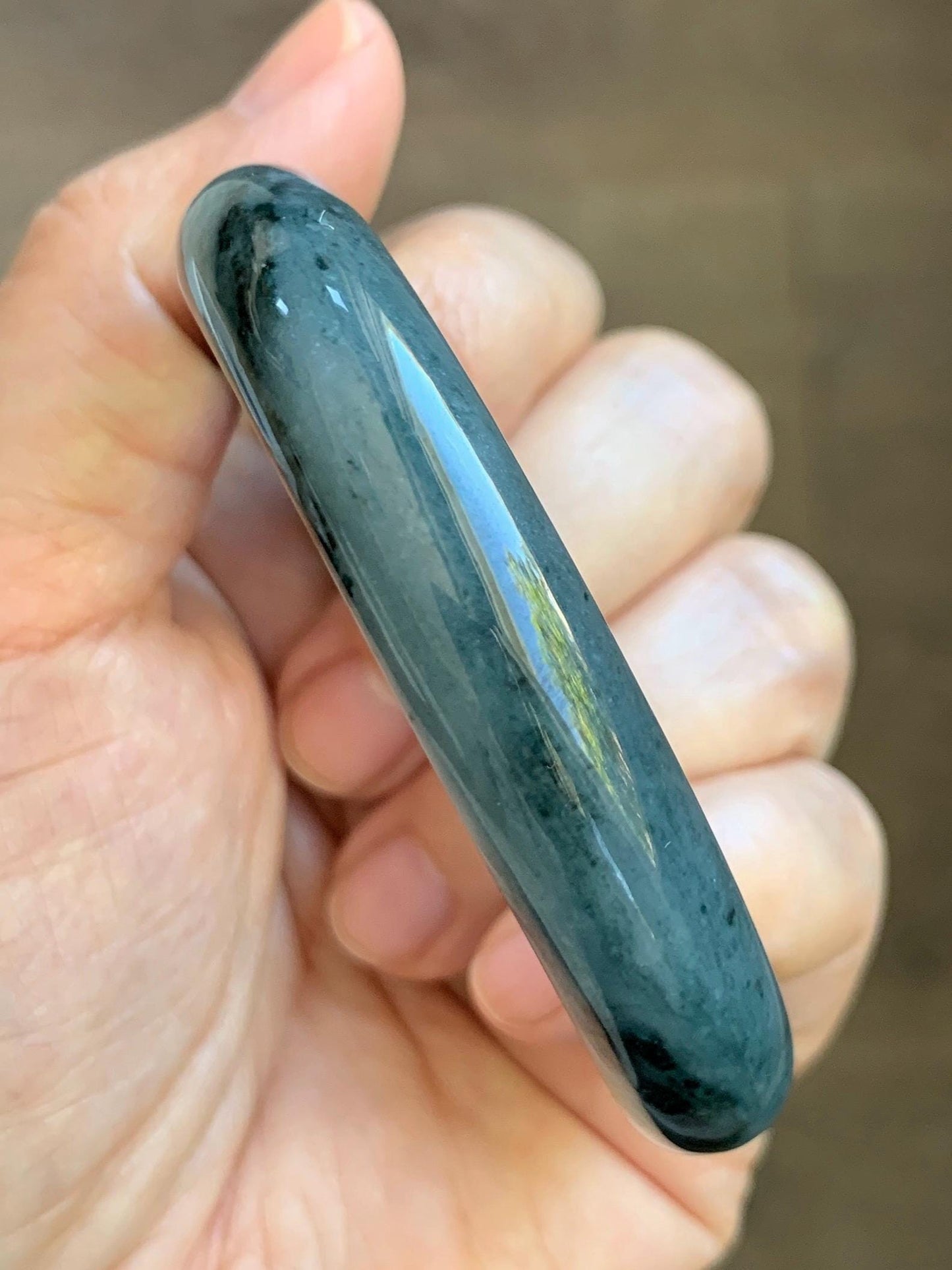 Certified Natural Grade A Guatemalan Icy Translucent Dark Teal Blue Marbled Jade Jadeite Wide Bangle 59.5mm 7.36” 41g 天然冰危深蓝飘花翡翠正圈宽版手镯 504