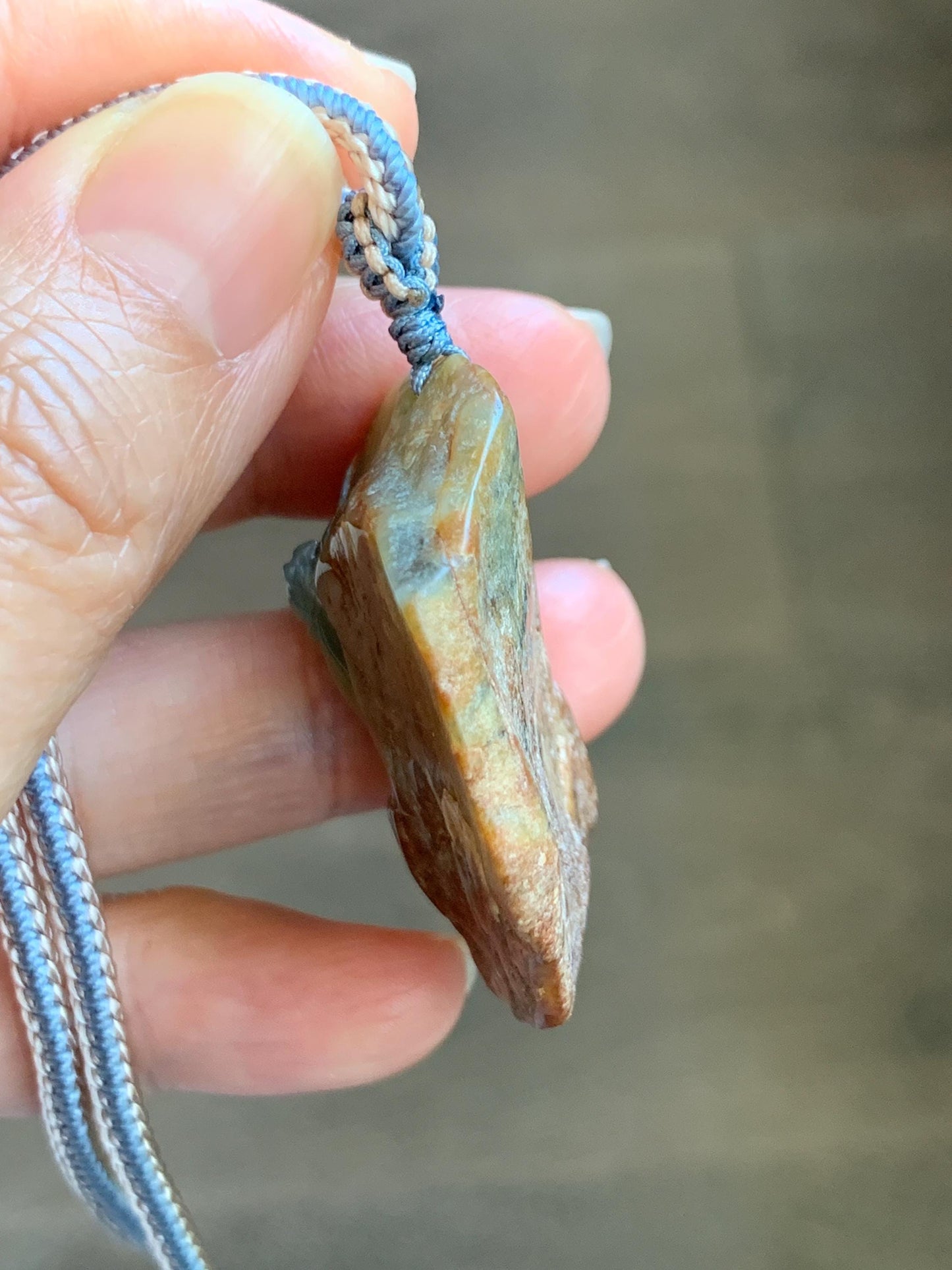Natural Grade A Guatemalan Icy Light Blue Jade Jadeite w/ Brown Rind Carved Cicada Pendant Rope Necklace 27.5" 26g 天然危黄翡翠知了蝉皮壳料吊坠 WHP368D