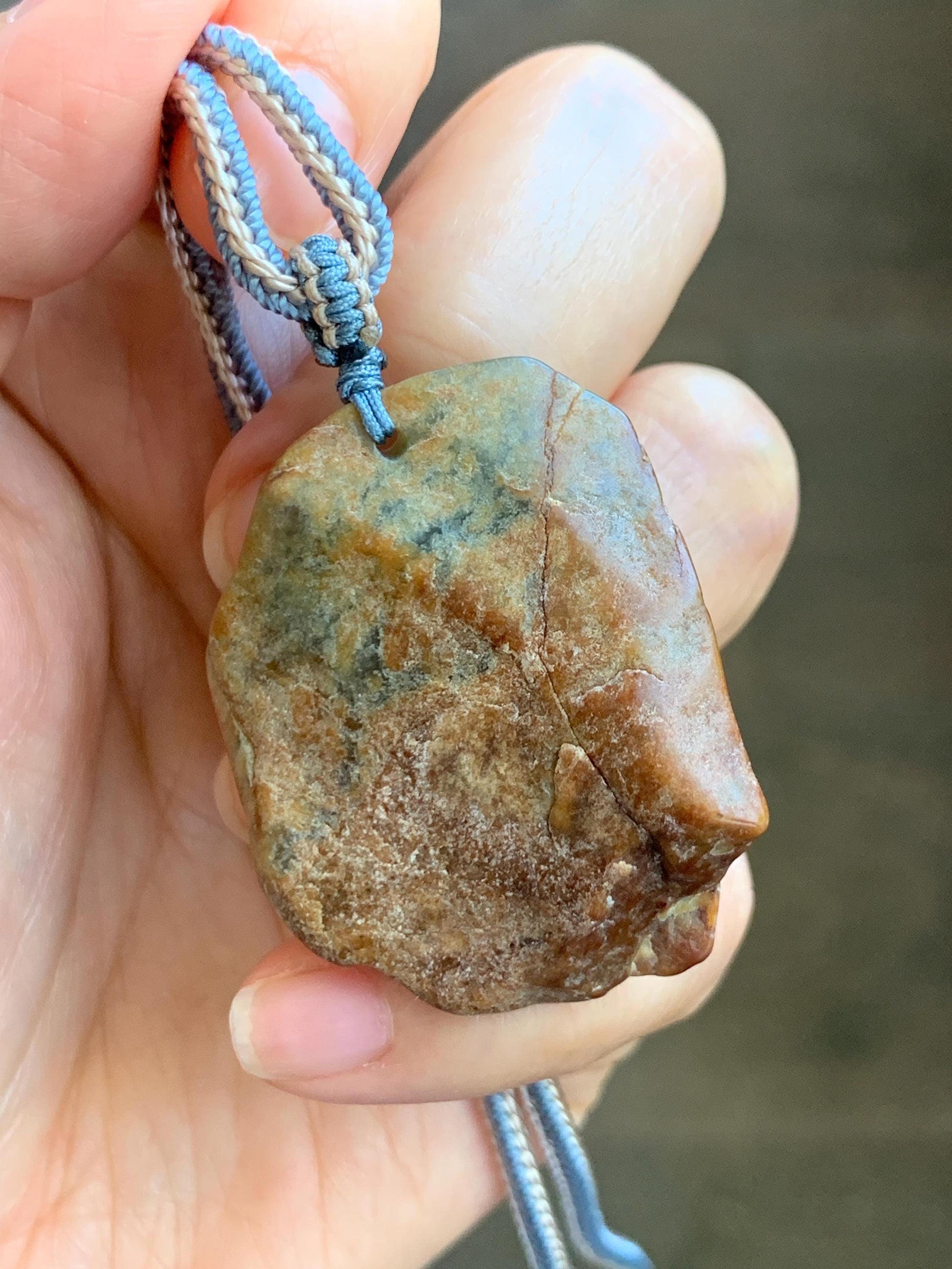 Natural Grade A Guatemalan Icy Light Blue Jade Jadeite w/ Brown Rind Carved Cicada Pendant Rope Necklace 27.5" 26g 天然危黄翡翠知了蝉皮壳料吊坠 WHP368D