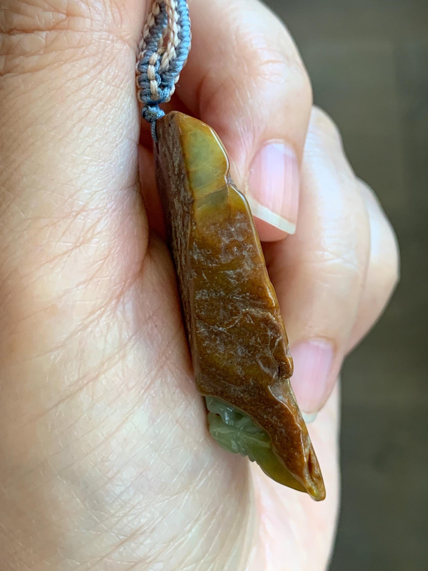 Natural Grade A Guatemalan Yellow Jade Jadeite w/ Brown Rind Carved Cicada Teardrop Pendant Rope Necklace 27" 33g 天然危黄翡翠知了蝉皮壳料吊坠 WHP368B
