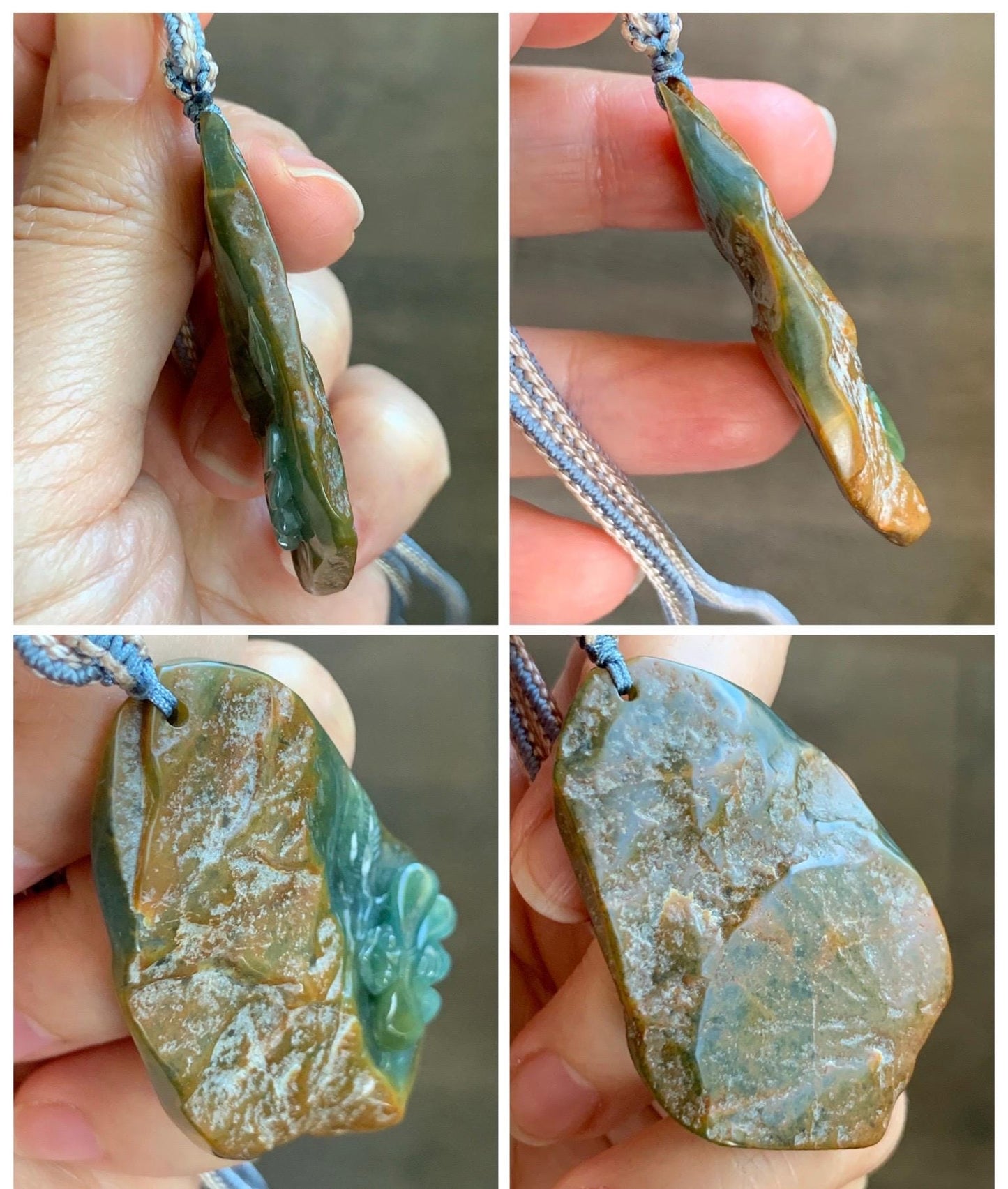 Natural Grade A Guatemalan Icy Dark Blue Jade Jadeite w/ Brown Rind Carved Honey Bee Pendant Rope Necklace 27" 22g 天然危黄翡翠蜜蜂皮壳料吊坠 WHP368A