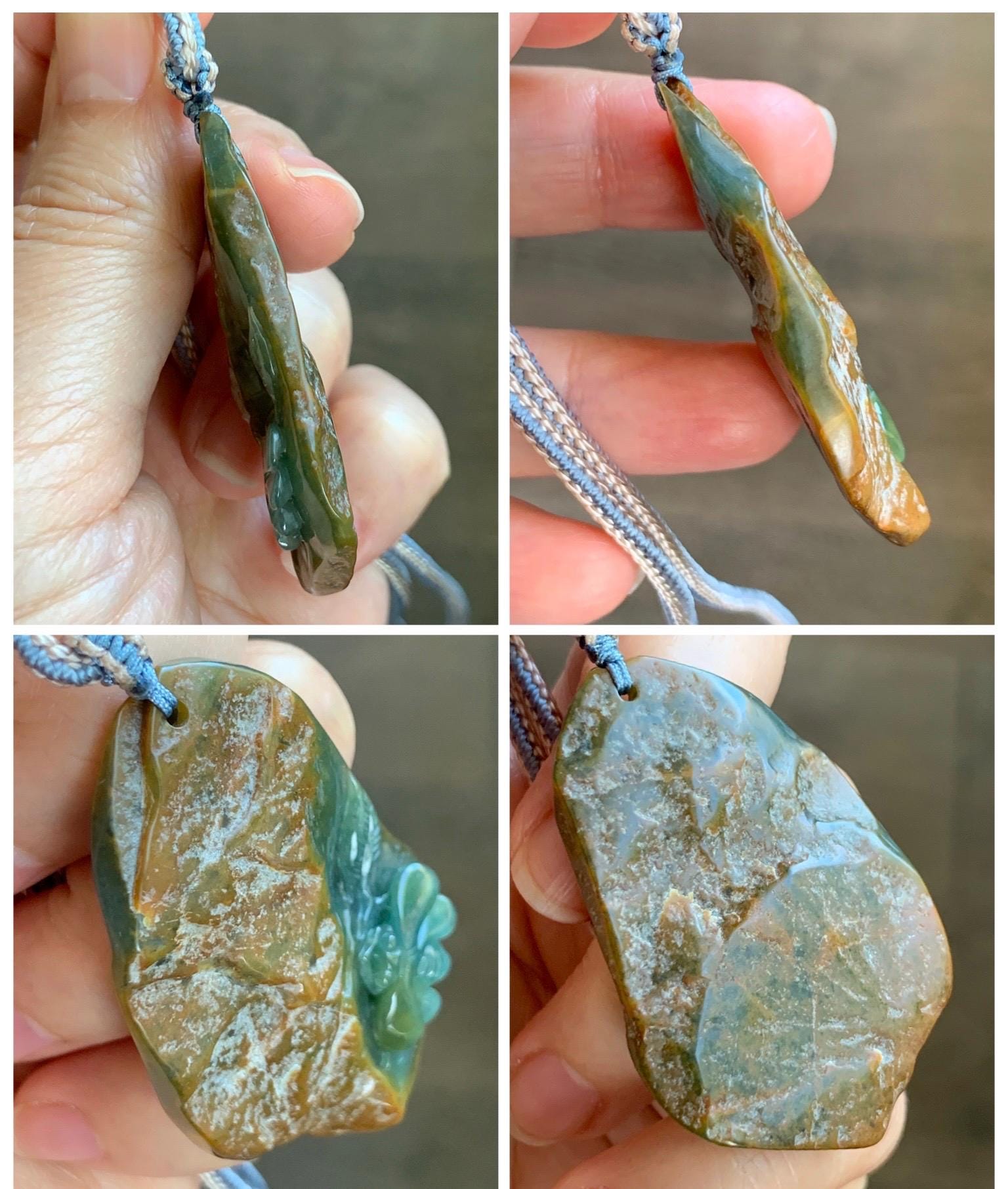 Natural Grade A Guatemalan Icy Dark Blue Jade Jadeite w/ Brown Rind Carved Honey Bee Pendant Rope Necklace 27" 22g 天然危黄翡翠蜜蜂皮壳料吊坠 WHP368A