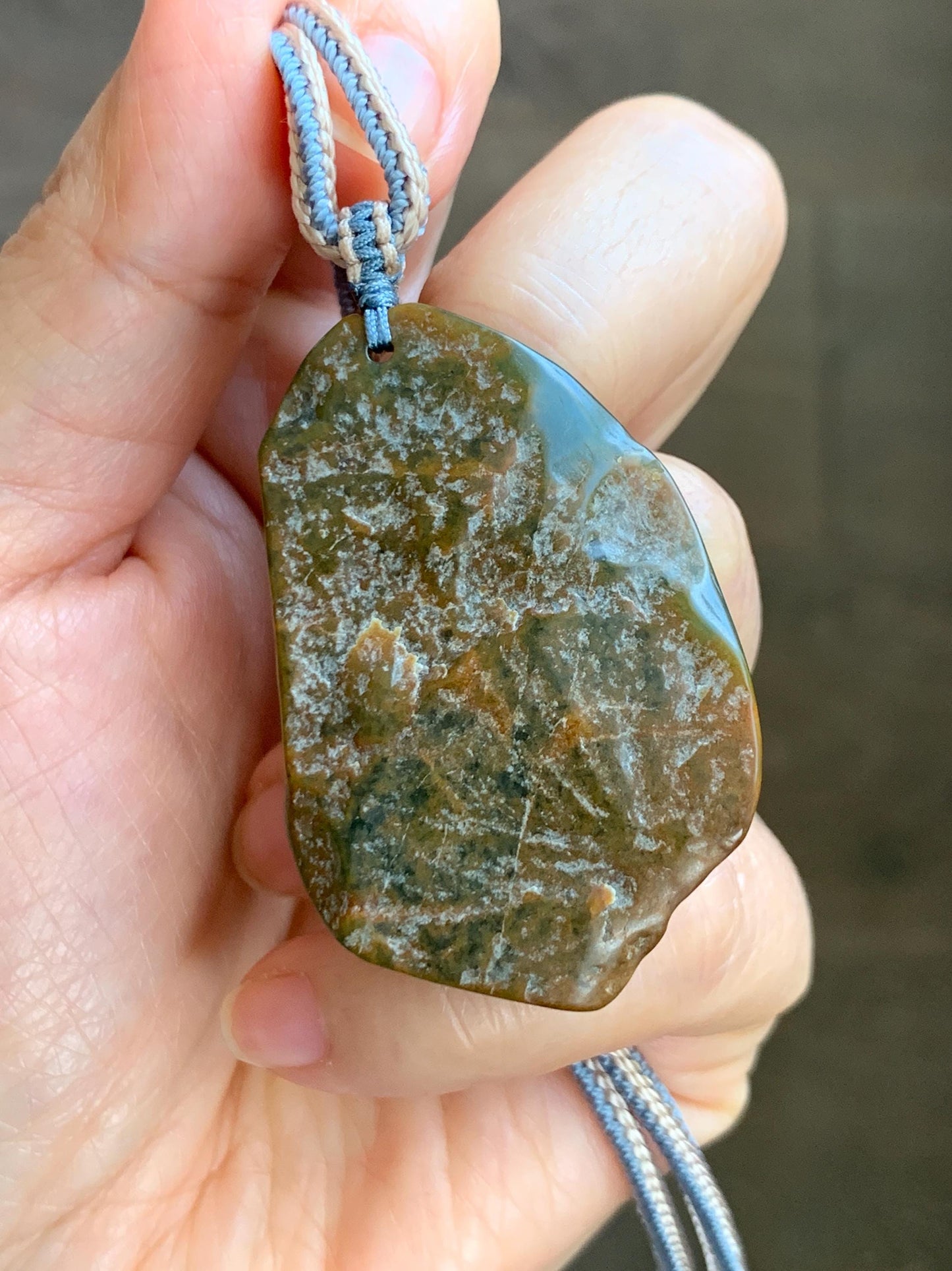 Natural Grade A Guatemalan Icy Dark Blue Jade Jadeite w/ Brown Rind Carved Honey Bee Pendant Rope Necklace 27" 22g 天然危黄翡翠蜜蜂皮壳料吊坠 WHP368A