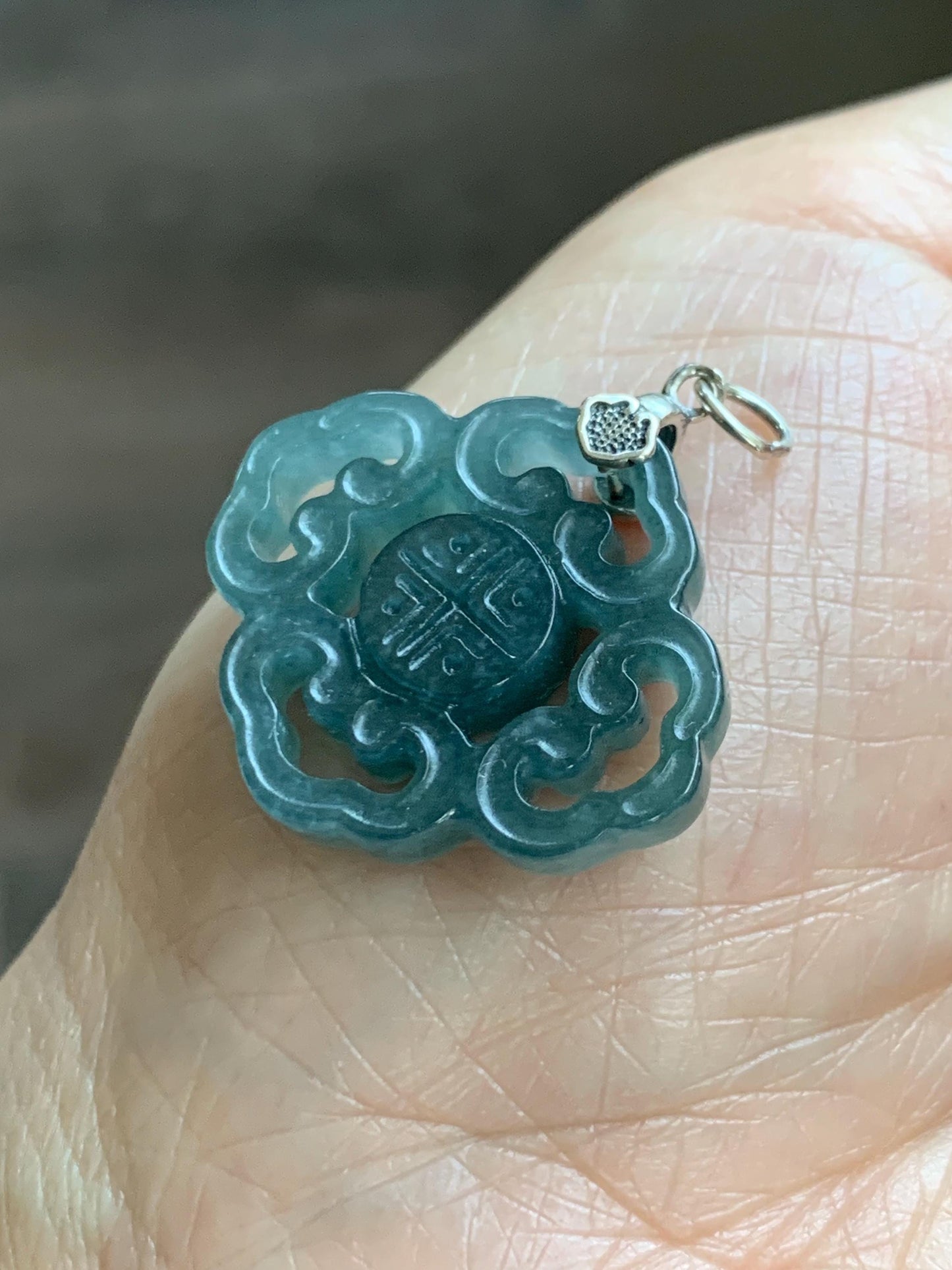 Natural Guatemalan Grade A Icy Translucent Dark Teal Blue Openwork Engraved Jade Jadeite Pendant Sterling Silver 4g 天然冰危深蓝翡翠镂空雕吊坠 WFG66B
