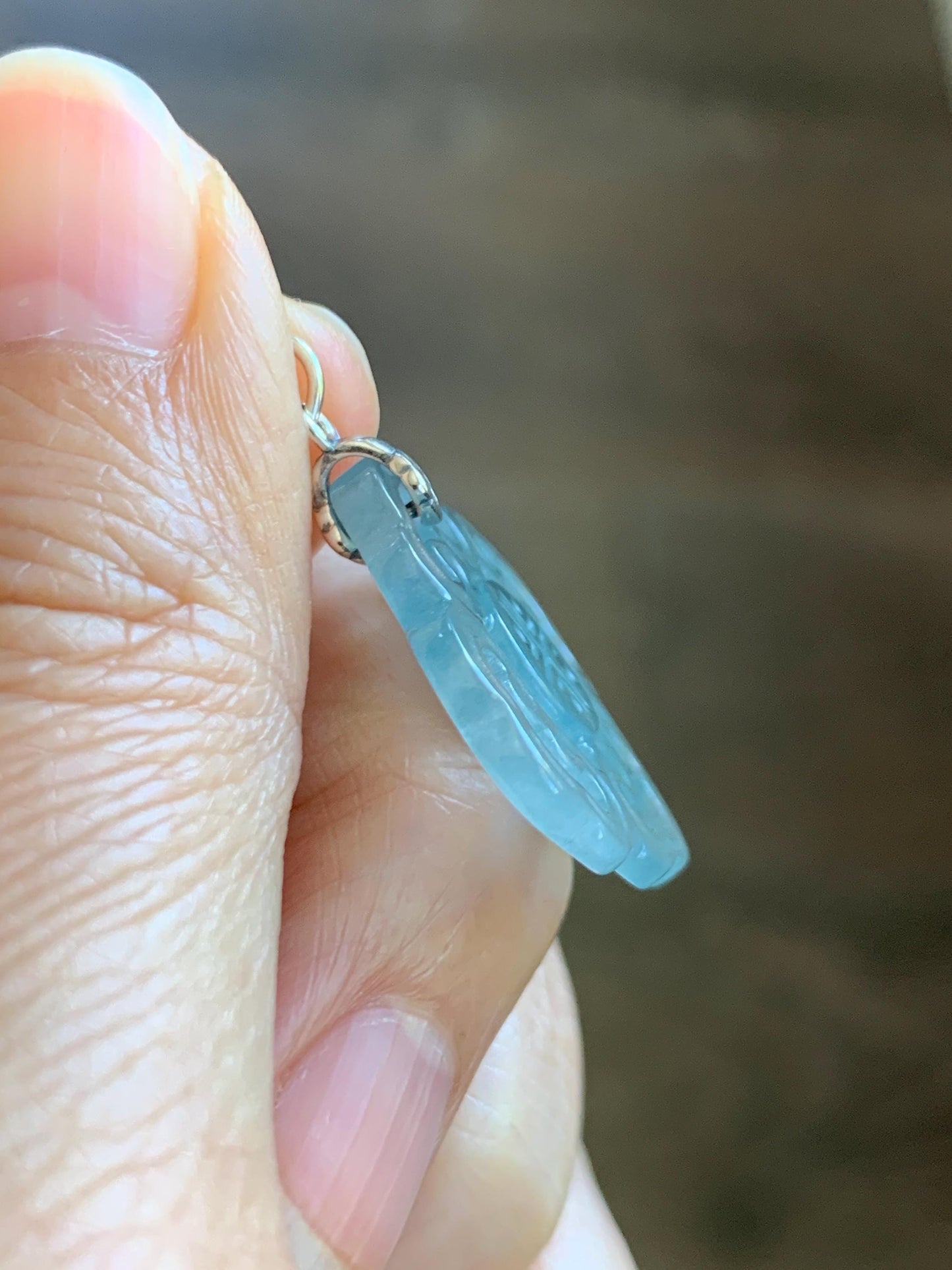 Natural Guatemalan Grade A Icy Translucent Light Dusty Blue Openwork Engraved Jade Jadeite Pendant Sterling Silver 3g 天然冰危浅蓝翡翠镂空雕吊坠 WFG66A