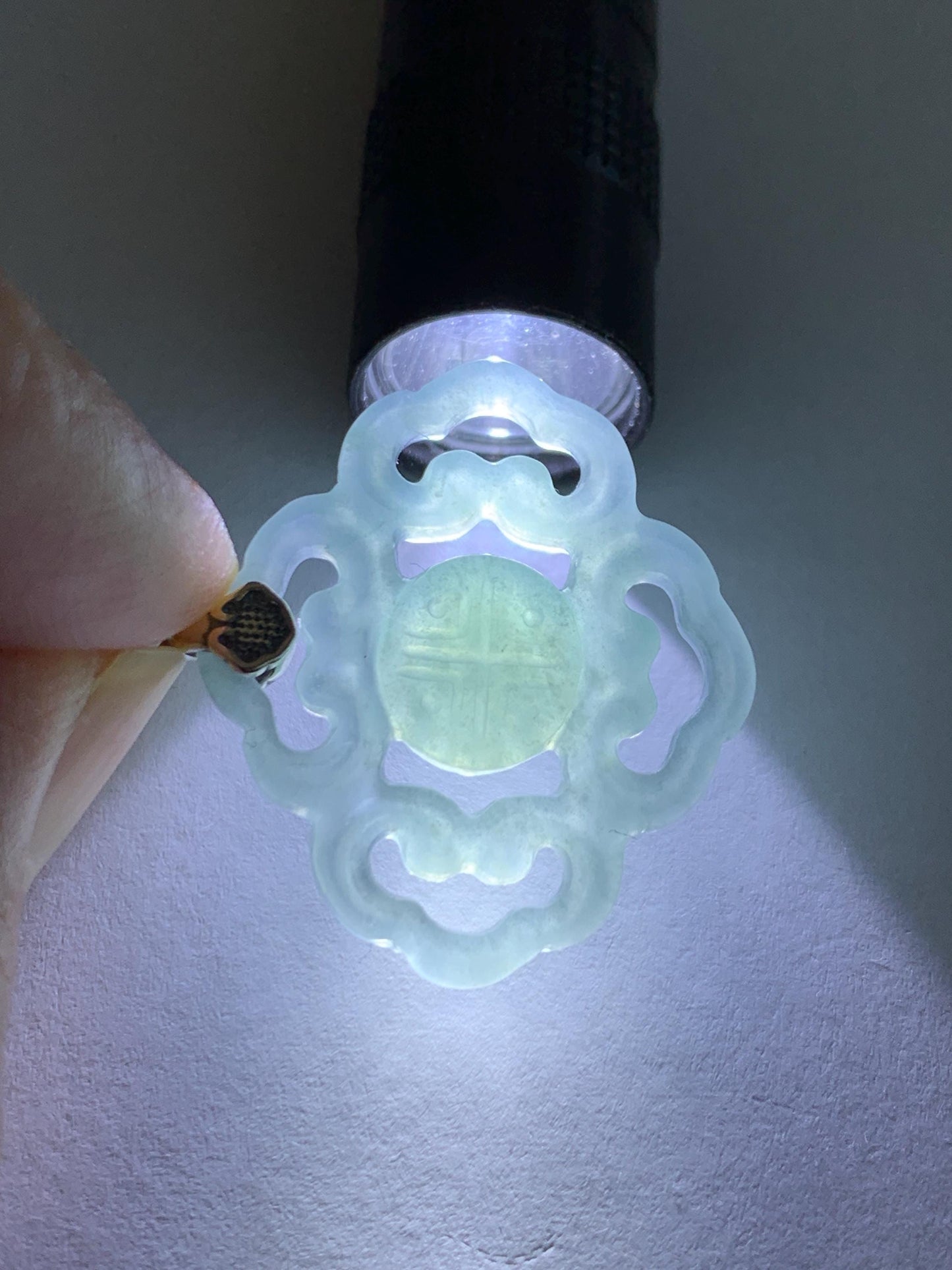 Natural Guatemalan Grade A Icy Translucent Light Dusty Blue Openwork Engraved Jade Jadeite Pendant Sterling Silver 3g 天然冰危浅蓝翡翠镂空雕吊坠 WFG66A