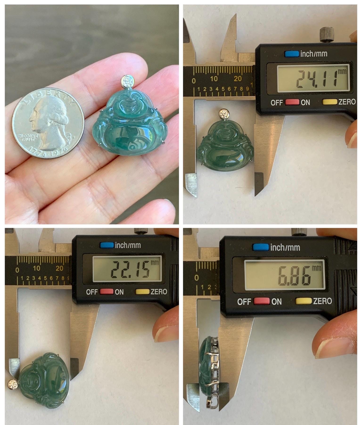 Natural Grade A Guatemalan Icy Highly Translucent Dark Dusty Teal Green Jade Jadeite Buddha Pendant Sterling Silver 5g 天然冰危深蓝绿翡翠佛公吊坠 WYF132