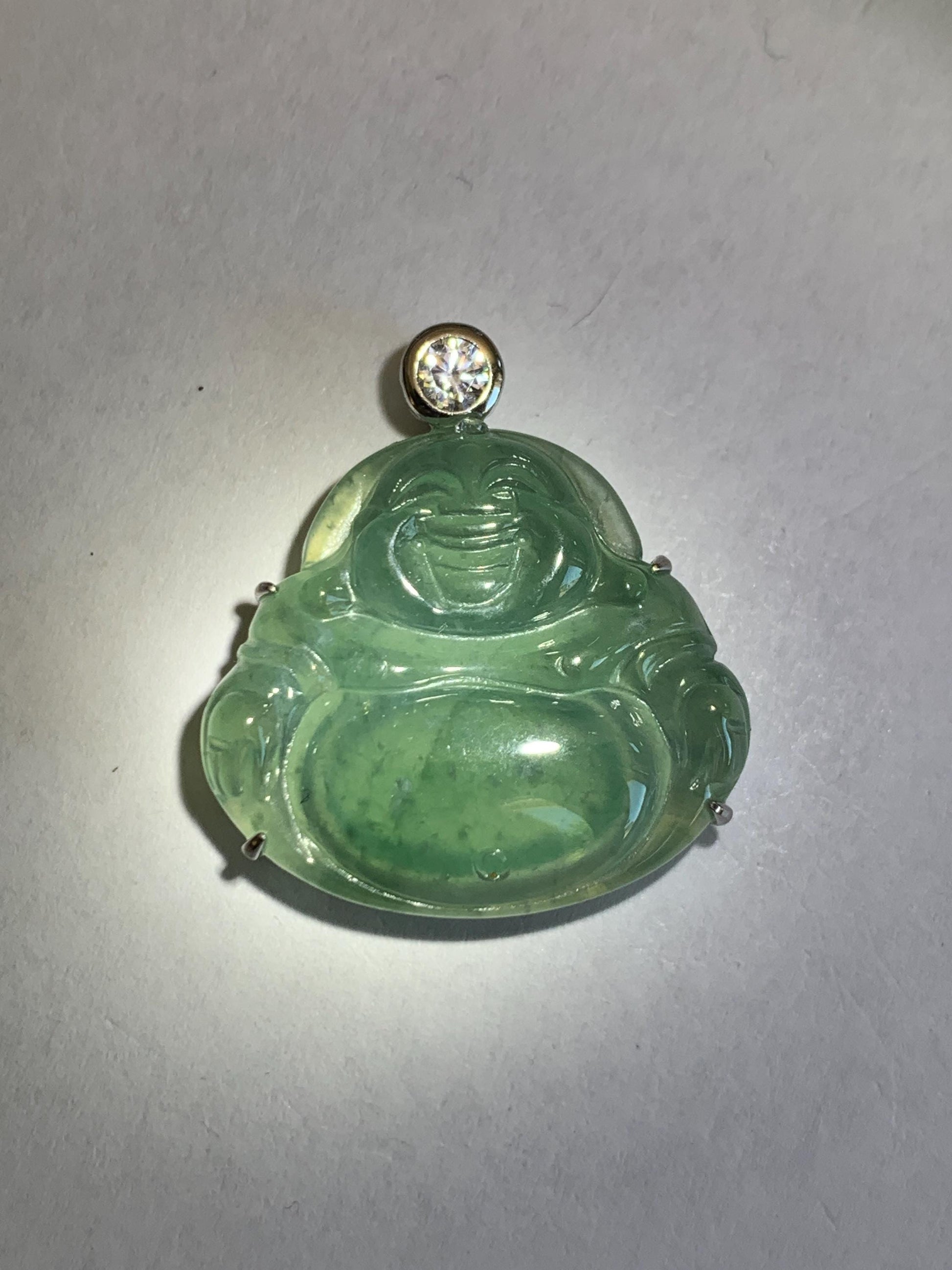 Natural Grade A Guatemalan Icy Highly Translucent Dark Dusty Teal Green Jade Jadeite Buddha Pendant Sterling Silver 5g 天然冰危深蓝绿翡翠佛公吊坠 WYF132