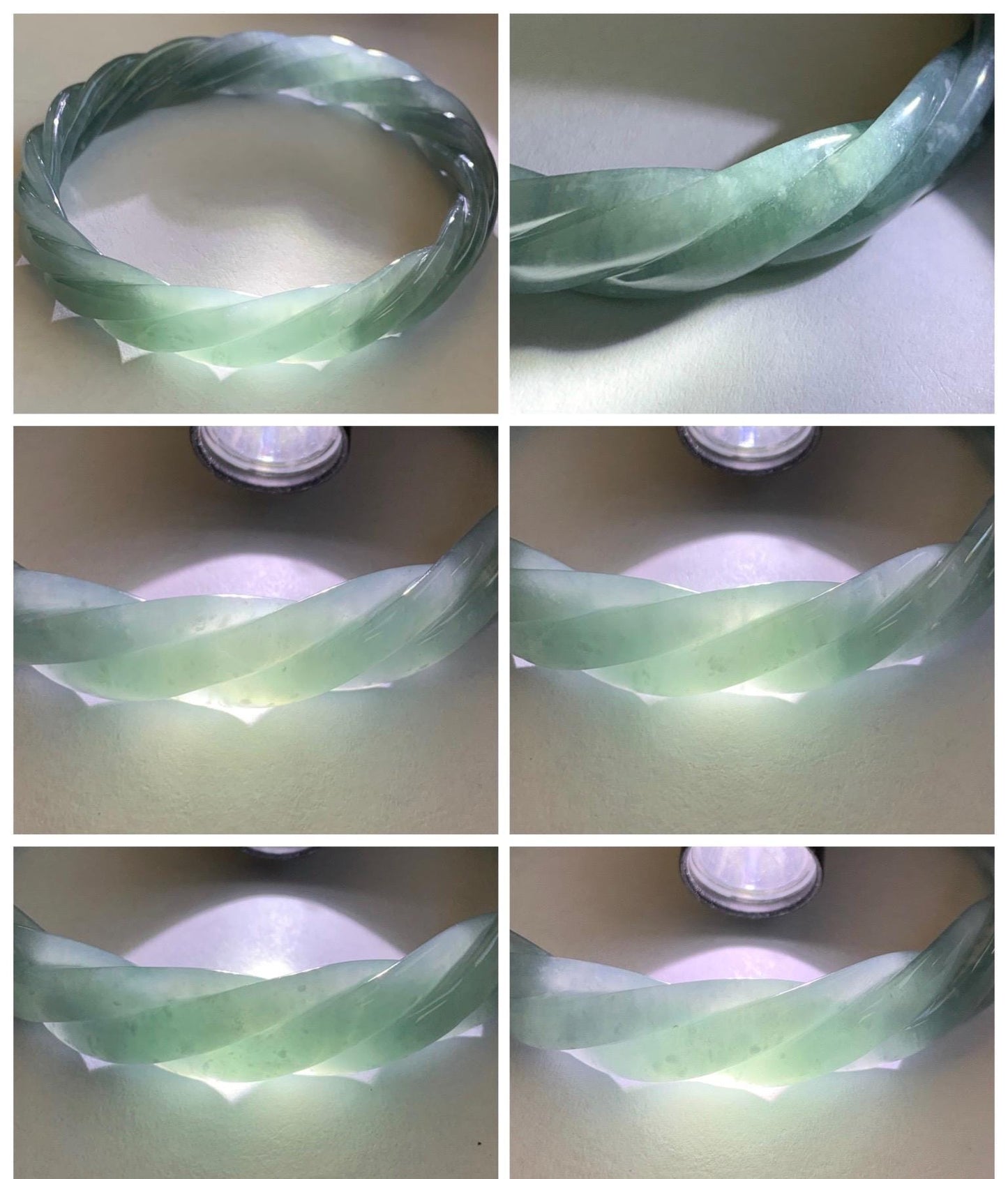 Certified Natural Grade A Guatemalan Icy Translucent Dark Dusty Blue Jade Jadeite Carved Braid Bangle 57.59mm 7.12” 33g 天然冰危暗蓝翡翠麻花手镯 488