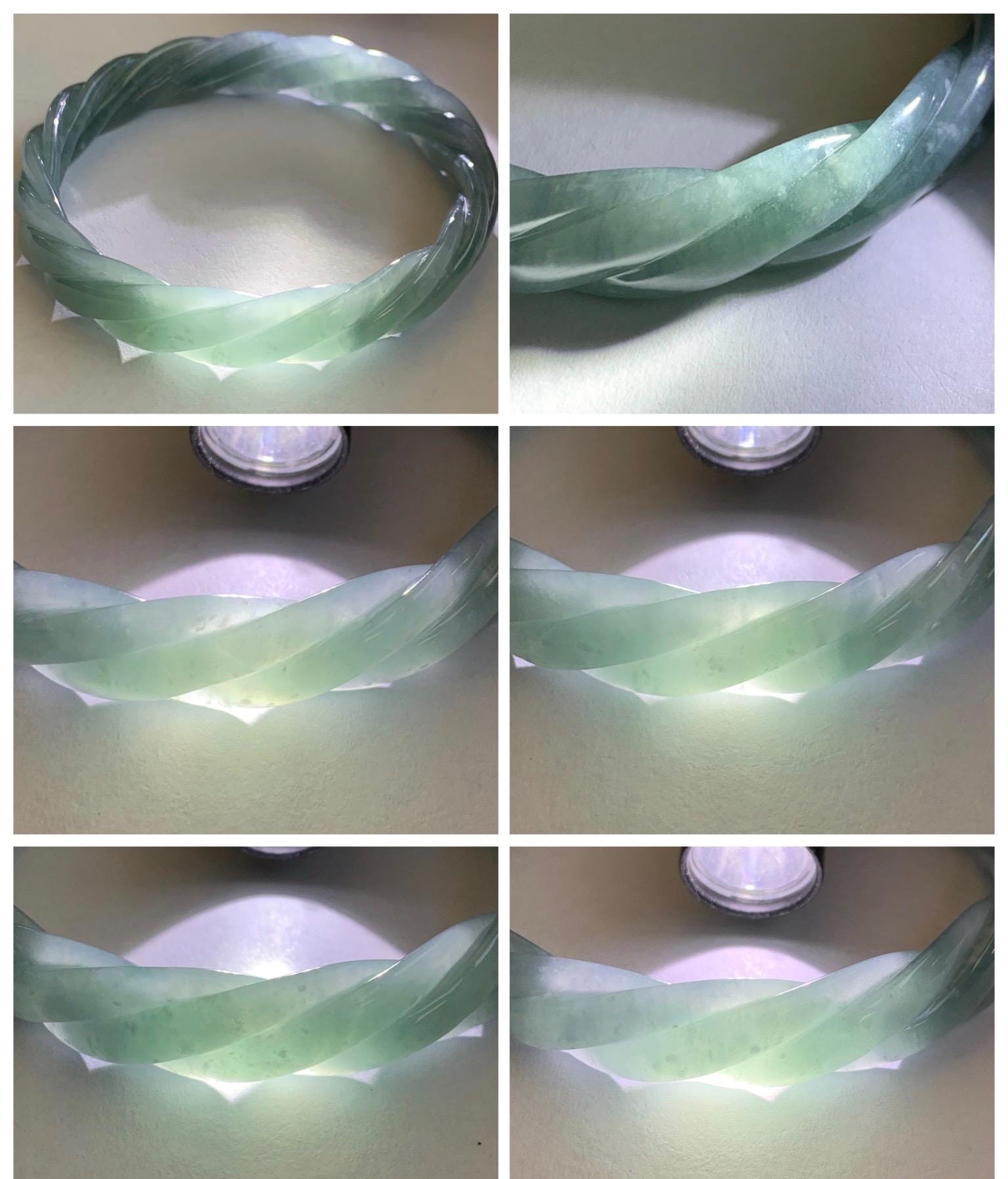 Certified Natural Grade A Guatemalan Icy Translucent Dark Dusty Blue Jade Jadeite Carved Braid Bangle 57.59mm 7.12” 33g 天然冰危暗蓝翡翠麻花手镯 488