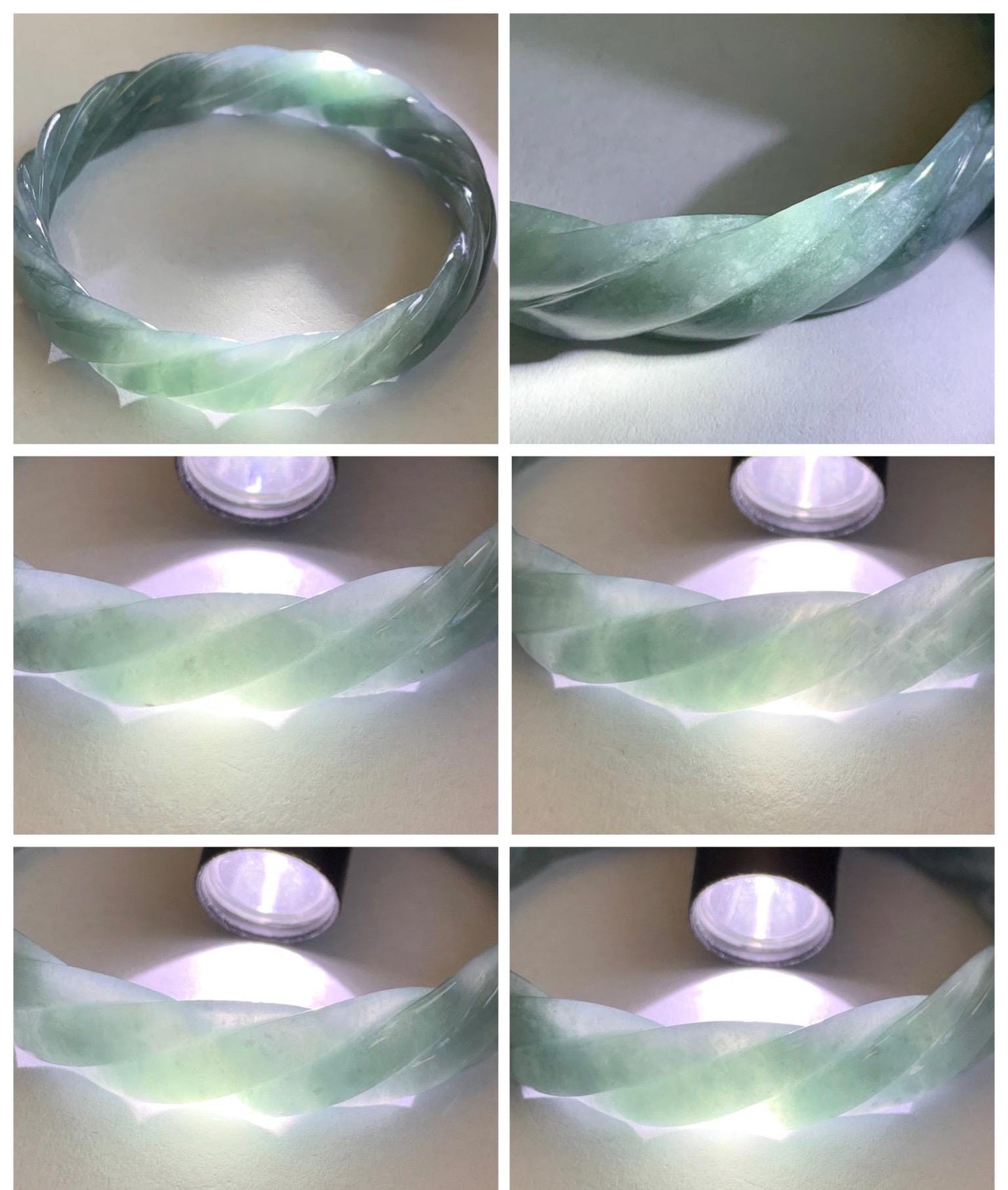 Certified Natural Grade A Guatemalan Icy Translucent Dark Dusty Blue Jade Jadeite Carved Braid Bangle 54.69mm 6.76” 26g 天然冰危暗蓝翡翠麻花手镯 472
