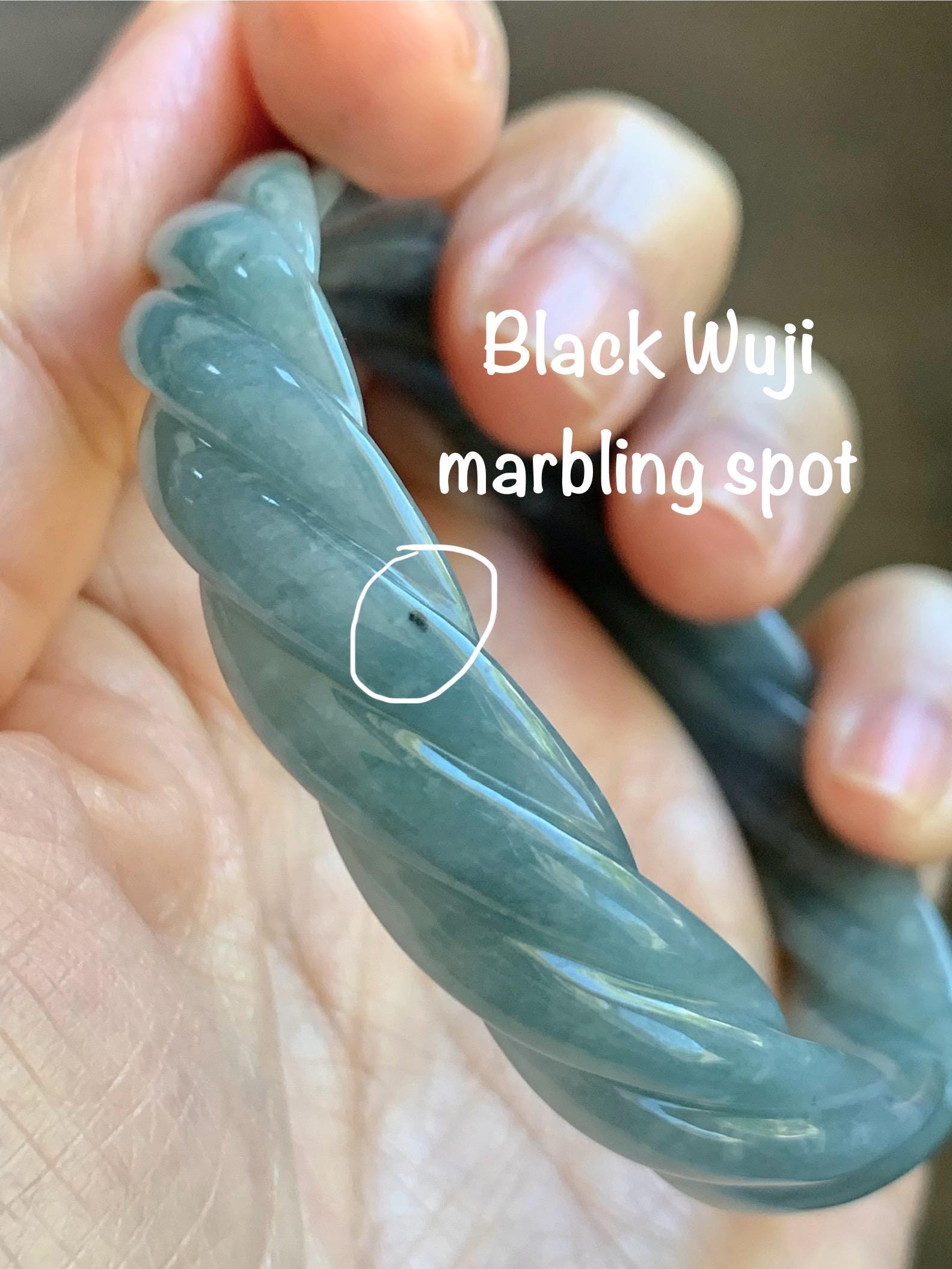 Certified Natural Grade A Guatemalan Icy Translucent Dark Dusty Blue Jade Jadeite Carved Braid Bangle 54.69mm 6.76” 26g 天然冰危暗蓝翡翠麻花手镯 472