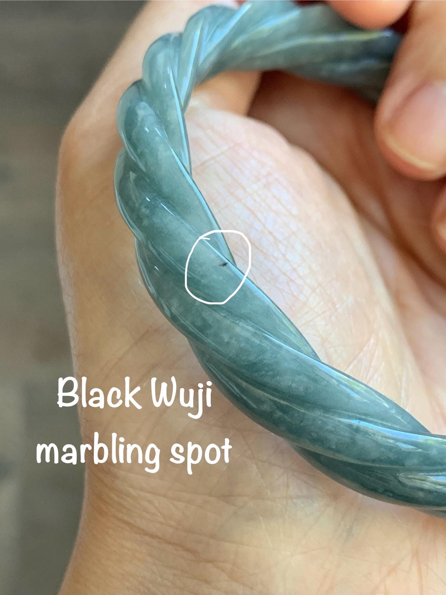 Certified Natural Grade A Guatemalan Icy Translucent Grayish Blue Jade Jadeite Carved Braid Bangle 62.2mm 7.69” 39g 天然冰危淡灰蓝翡翠麻花手镯 491