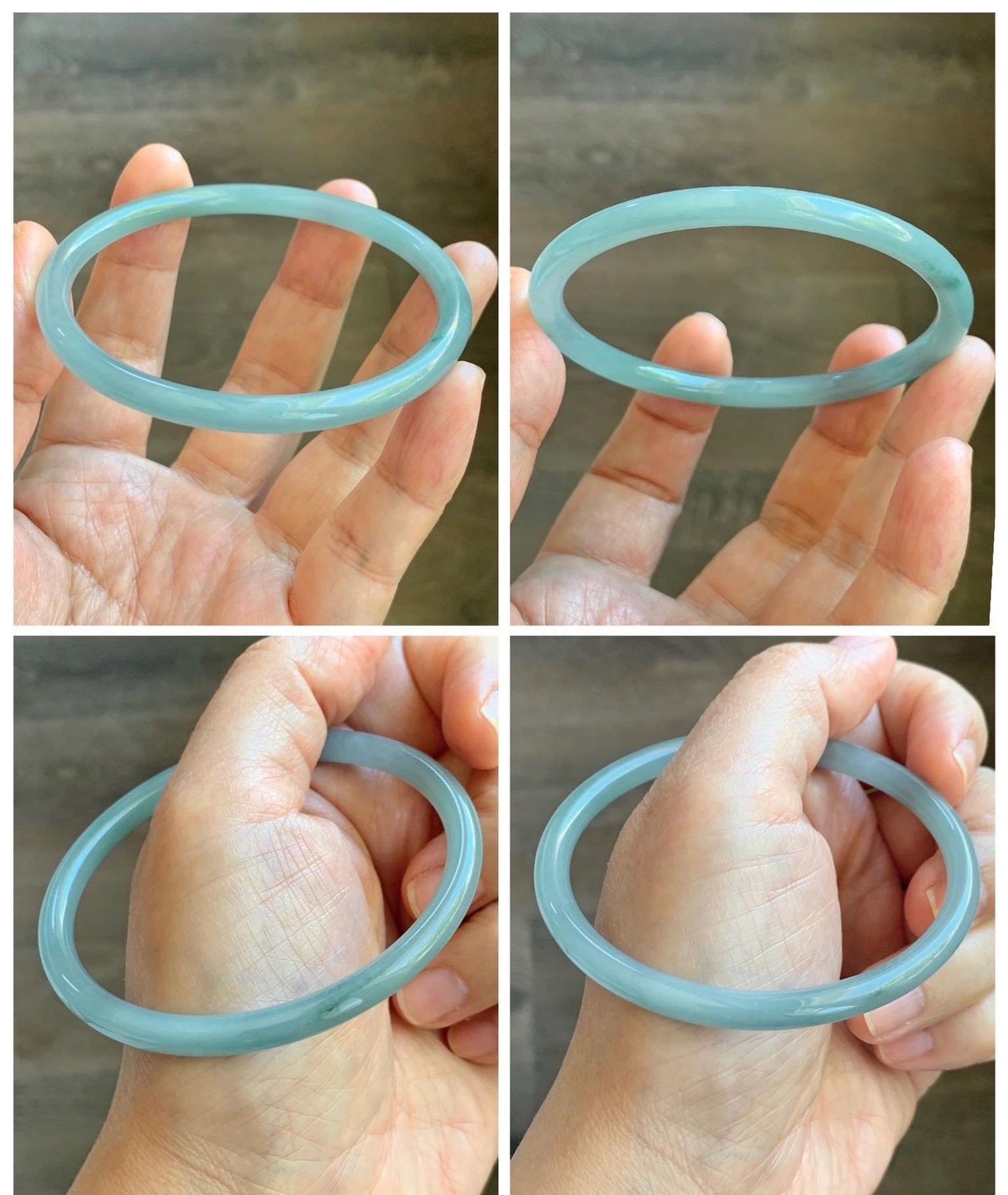 Certified Natural Grade A Guatemalan Icy Translucent Light Dusty Blue Jade Jadeite Slim Bangle 60mm 7.42" 16g 天然冰危浅蓝翡翠细圆条手镯 508