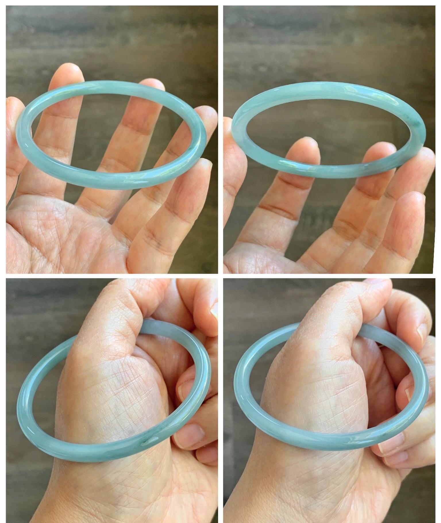 Certified Natural Grade A Guatemalan Icy Translucent Light Dusty Blue Jade Jadeite Slim Bangle 60mm 7.42" 16g 天然冰危浅蓝翡翠细圆条手镯 508