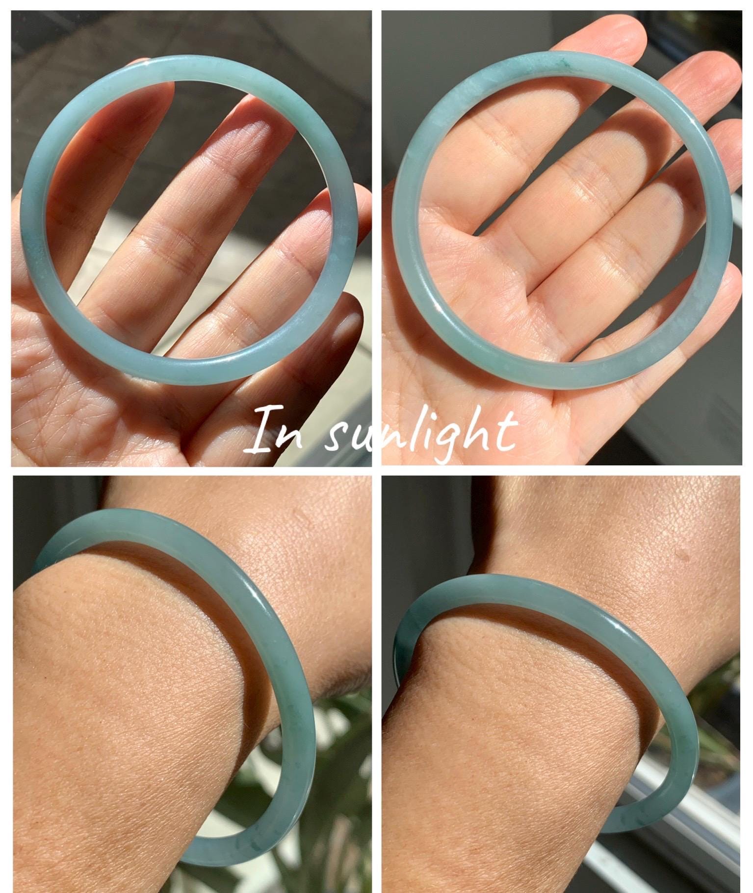 Certified Natural Grade A Guatemalan Icy Translucent Light Dusty Blue Jade Jadeite Slim Bangle 60mm 7.42" 16g 天然冰危浅蓝翡翠细圆条手镯 508