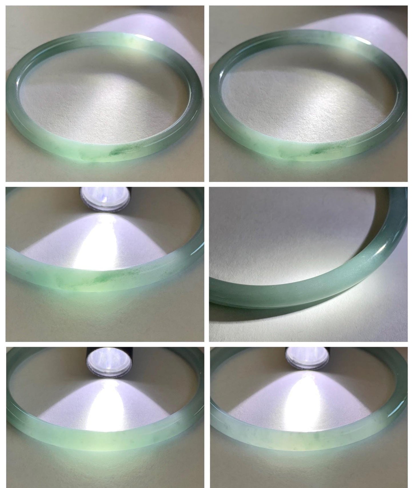 Certified Natural Grade A Guatemalan Icy Translucent Light Dusty Blue Jade Jadeite Slim Bangle 60mm 7.42" 16g 天然冰危浅蓝翡翠细圆条手镯 508
