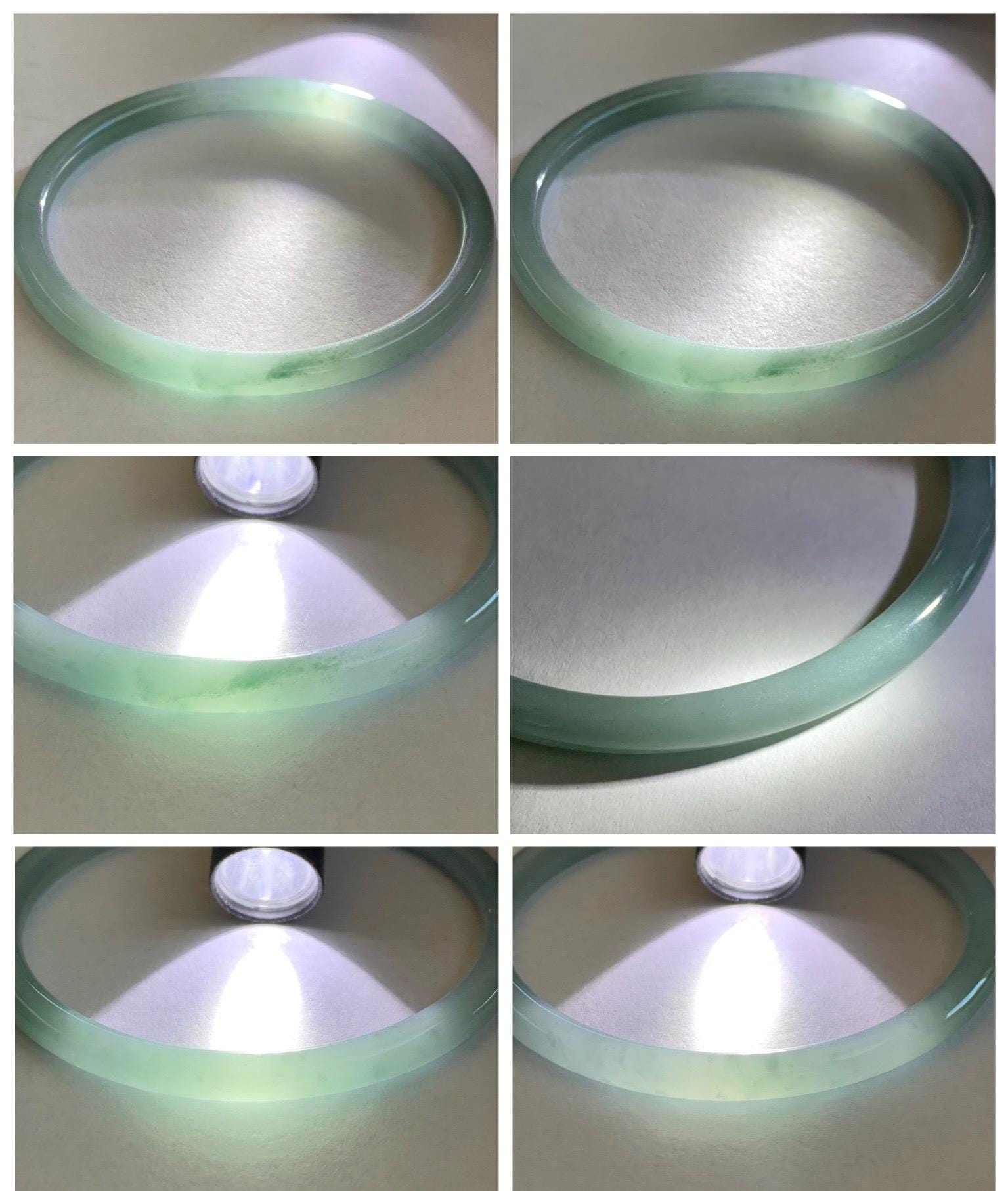 Certified Natural Grade A Guatemalan Icy Translucent Light Dusty Blue Jade Jadeite Slim Bangle 60mm 7.42" 16g 天然冰危浅蓝翡翠细圆条手镯 508