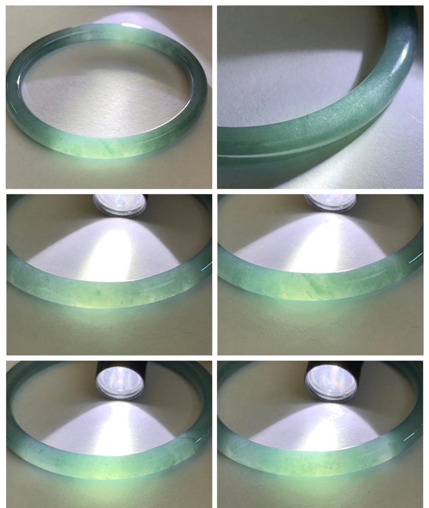 Certified Natural Grade A Guatemalan Icy Translucent Dusty Teal Blue Jade Jadeite Slim Bangle 56.33mm 6.96” 18.45g 天然冰胶危蓝绿翡翠细圆条手镯 507