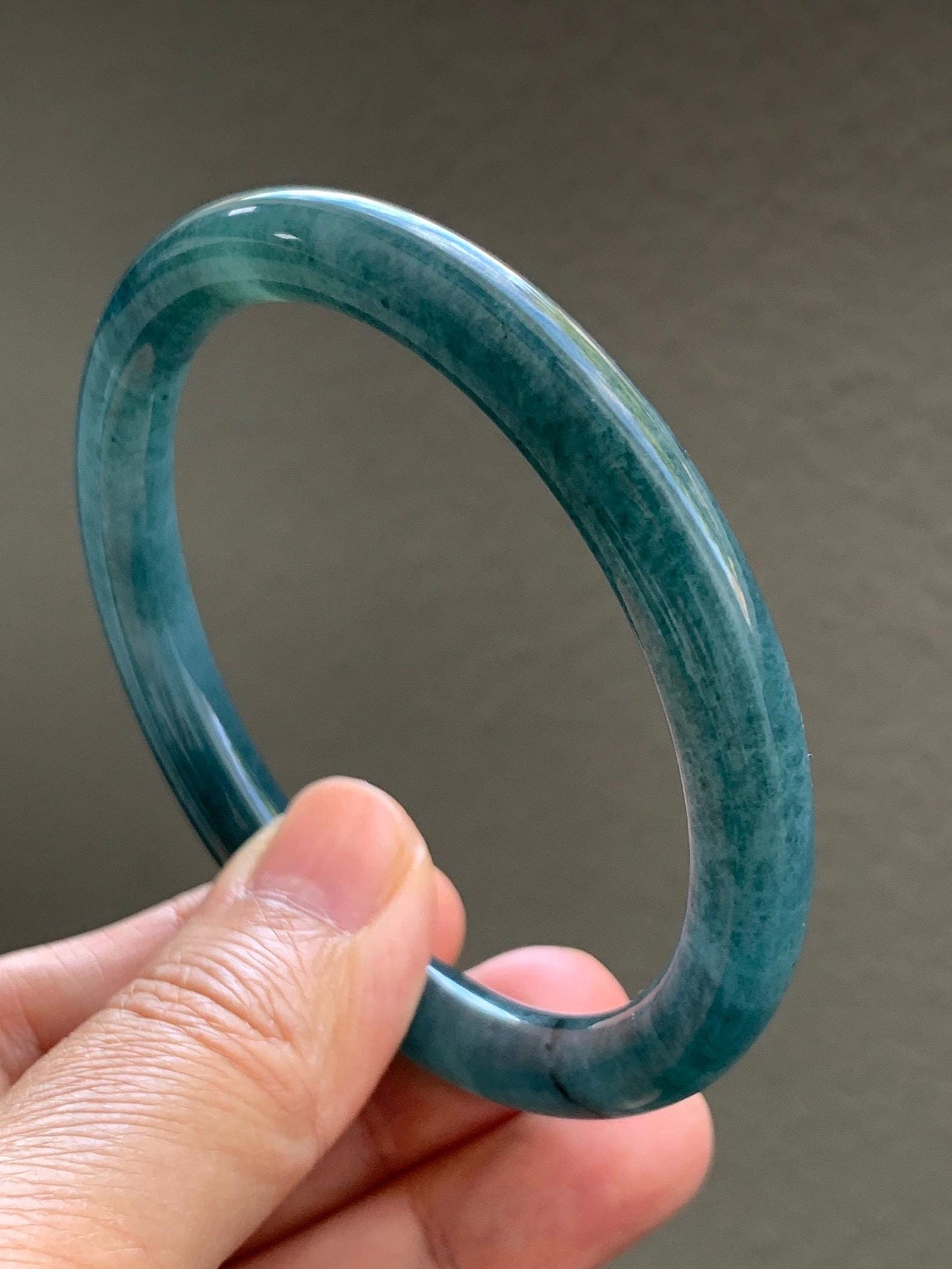 Certified Natural Grade A Guatemalan Icy Translucent Dark Aegean Blue Jade Jadeite Bangle Bracelet 58.7mm 7.26” 35g 天然危深牛仔蓝翡翠细圆条手镯 510