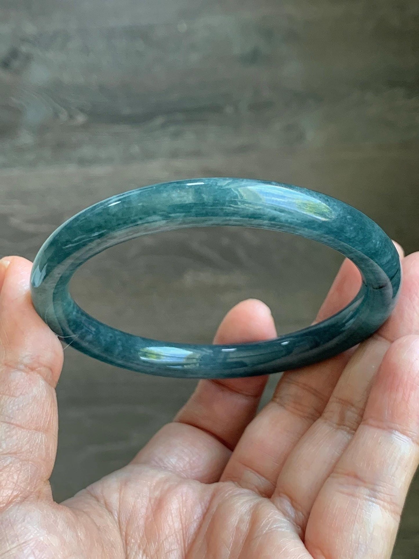 Certified Natural Grade A Guatemalan Icy Translucent Dark Aegean Blue Jade Jadeite Bangle Bracelet 58.7mm 7.26” 35g 天然危深牛仔蓝翡翠细圆条手镯 510