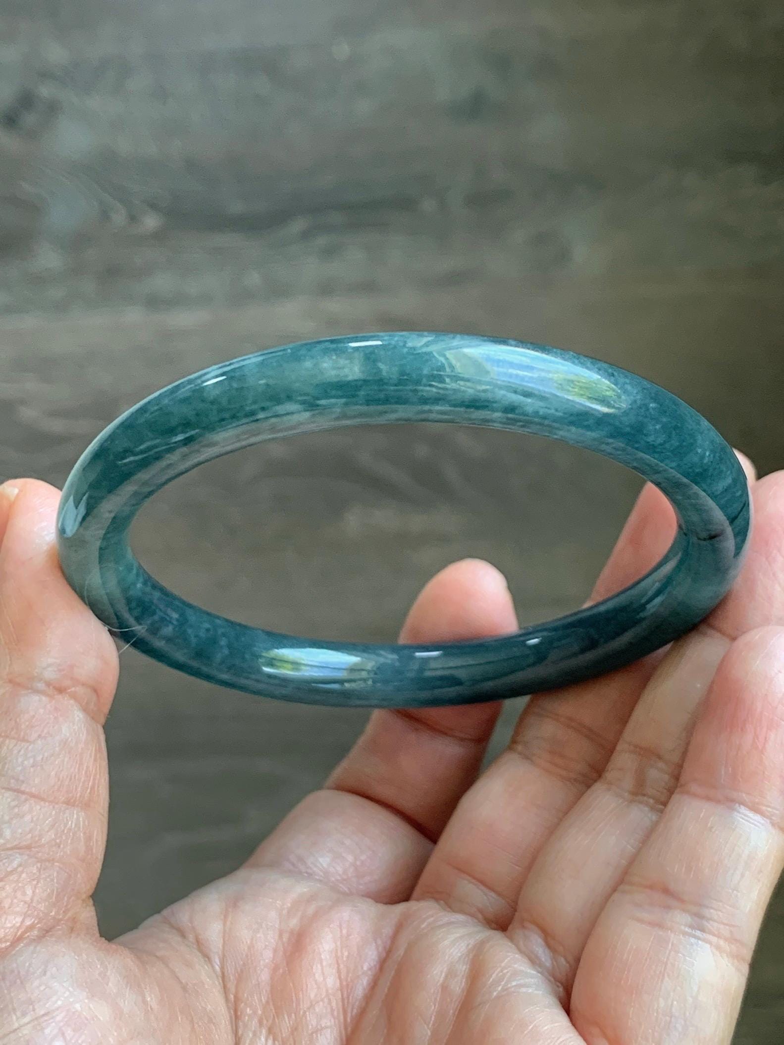 Certified Natural Grade A Guatemalan Icy Translucent Dark Aegean Blue Jade Jadeite Bangle Bracelet 58.7mm 7.26” 35g 天然危深牛仔蓝翡翠细圆条手镯 510