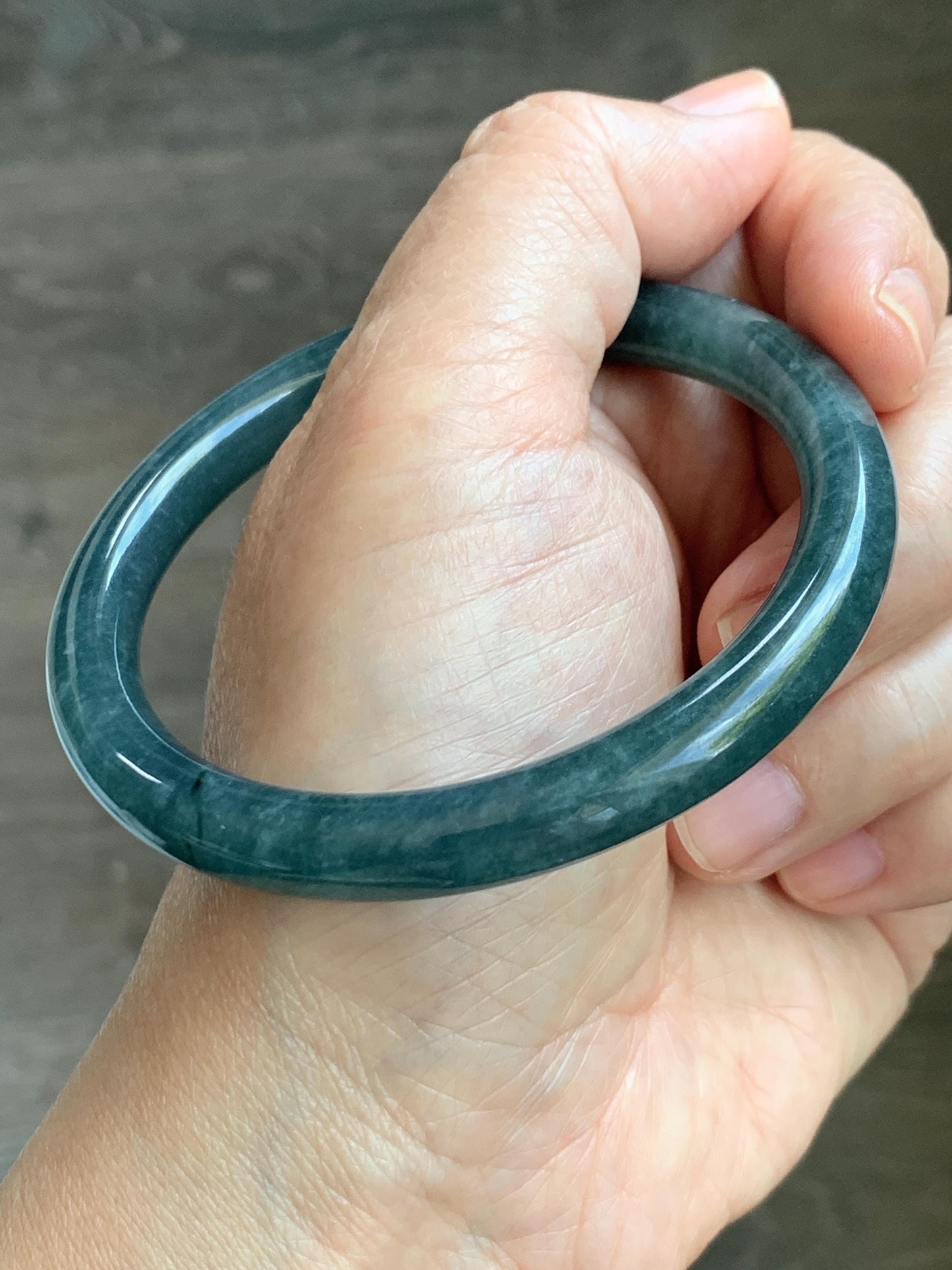 Certified Natural Grade A Guatemalan Icy Translucent Dark Aegean Blue Jade Jadeite Bangle Bracelet 58.7mm 7.26” 35g 天然危深牛仔蓝翡翠细圆条手镯 510