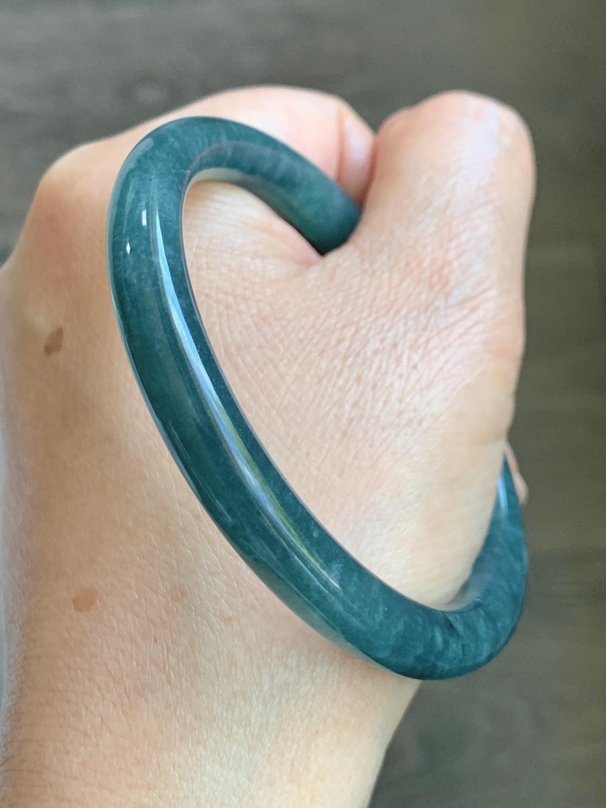 Certified Natural Grade A Guatemalan Icy Translucent Dark Aegean Blue Jade Jadeite Bangle Bracelet 58.7mm 7.26” 35g 天然危深牛仔蓝翡翠细圆条手镯 510