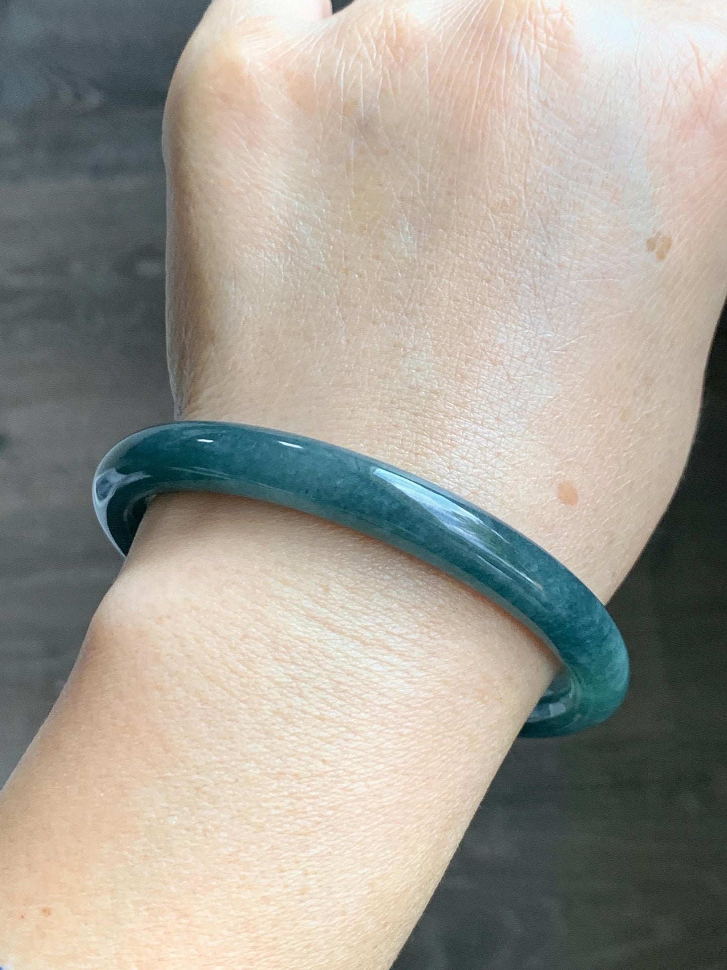 Certified Natural Grade A Guatemalan Icy Translucent Dark Aegean Blue Jade Jadeite Bangle Bracelet 58.7mm 7.26” 35g 天然危深牛仔蓝翡翠细圆条手镯 510