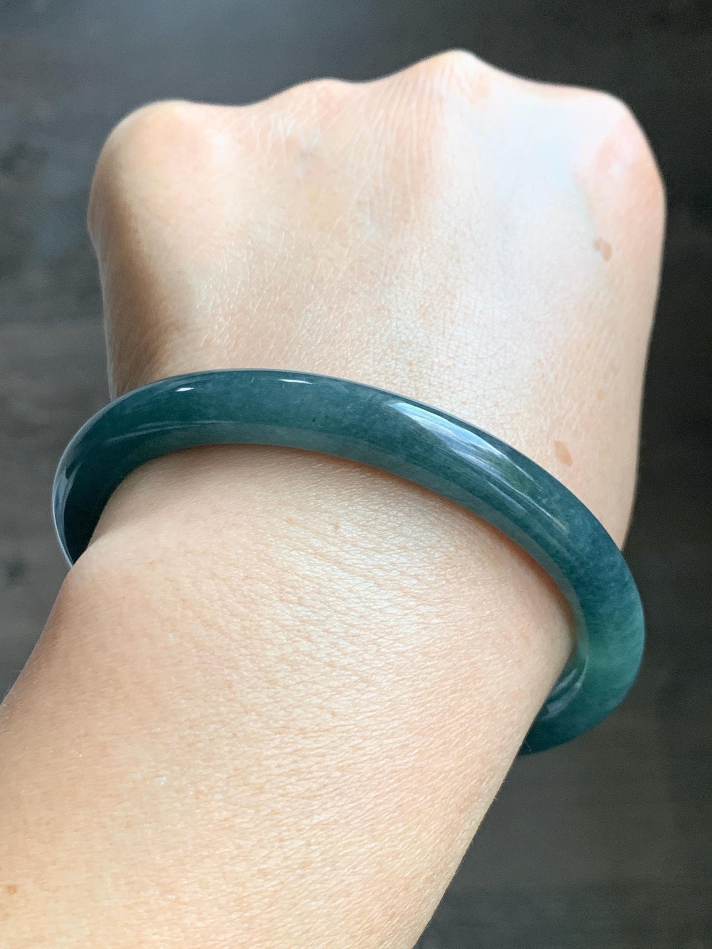 Certified Natural Grade A Guatemalan Icy Translucent Dark Aegean Blue Jade Jadeite Bangle Bracelet 58.7mm 7.26” 35g 天然危深牛仔蓝翡翠细圆条手镯 510