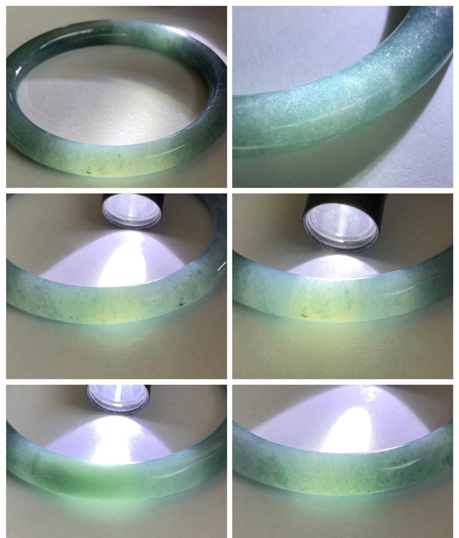 Certified Natural Grade A Guatemalan Icy Translucent Dusty Teal Marbled Jade Jadeite Bangle Bracelet 54.67mm 6.75” 31g 天然冰危蓝绿圆条翡翠手镯 519