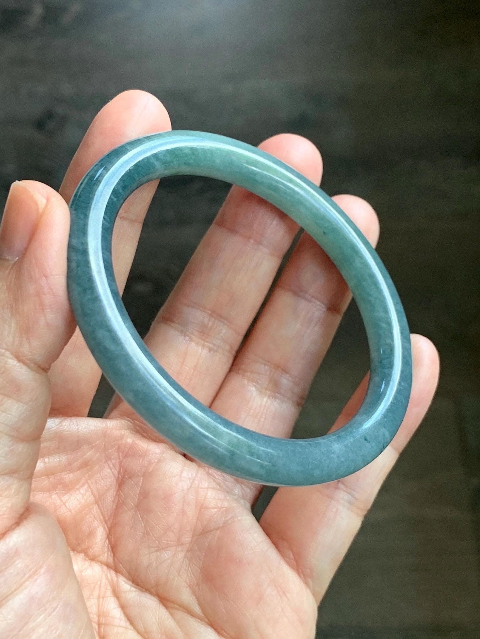 Certified Natural Grade A Guatemalan Icy Translucent Dusty Teal Marbled Jade Jadeite Bangle Bracelet 54.67mm 6.75” 31g 天然冰危蓝绿圆条翡翠手镯 519