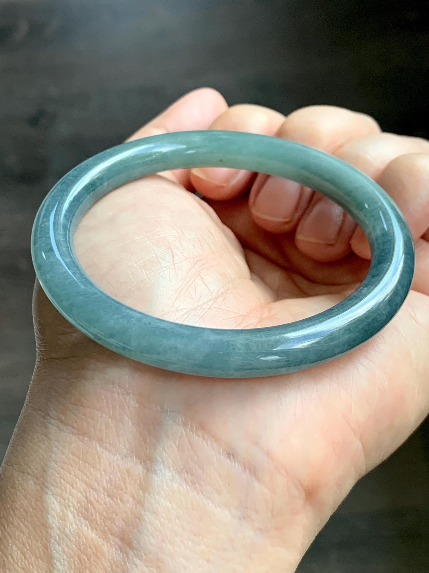 Certified Natural Grade A Guatemalan Icy Translucent Dusty Teal Marbled Jade Jadeite Bangle Bracelet 54.67mm 6.75” 31g 天然冰危蓝绿圆条翡翠手镯 519