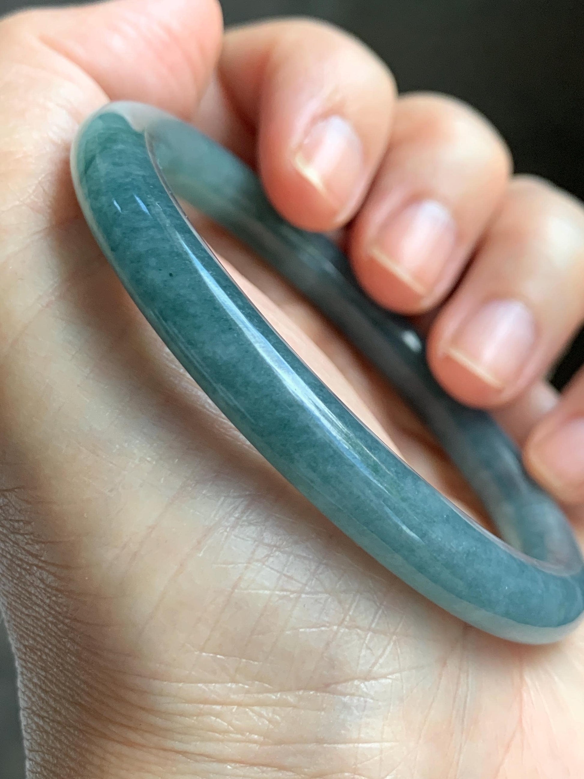 Certified Natural Grade A Guatemalan Icy Translucent Dusty Teal Marbled Jade Jadeite Bangle Bracelet 54.67mm 6.75” 31g 天然冰危蓝绿圆条翡翠手镯 519